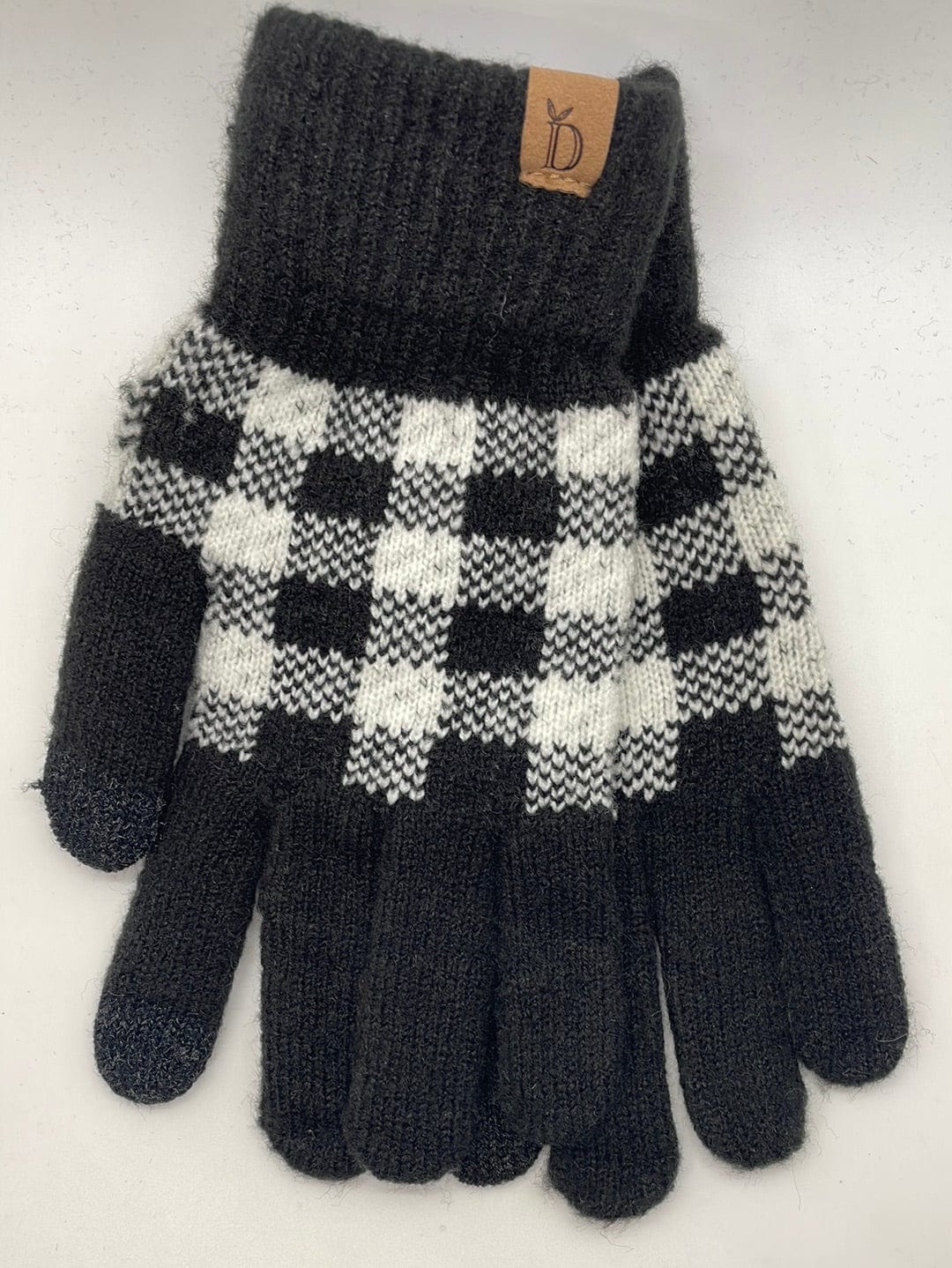 Black Check Pattern Knit Gloves