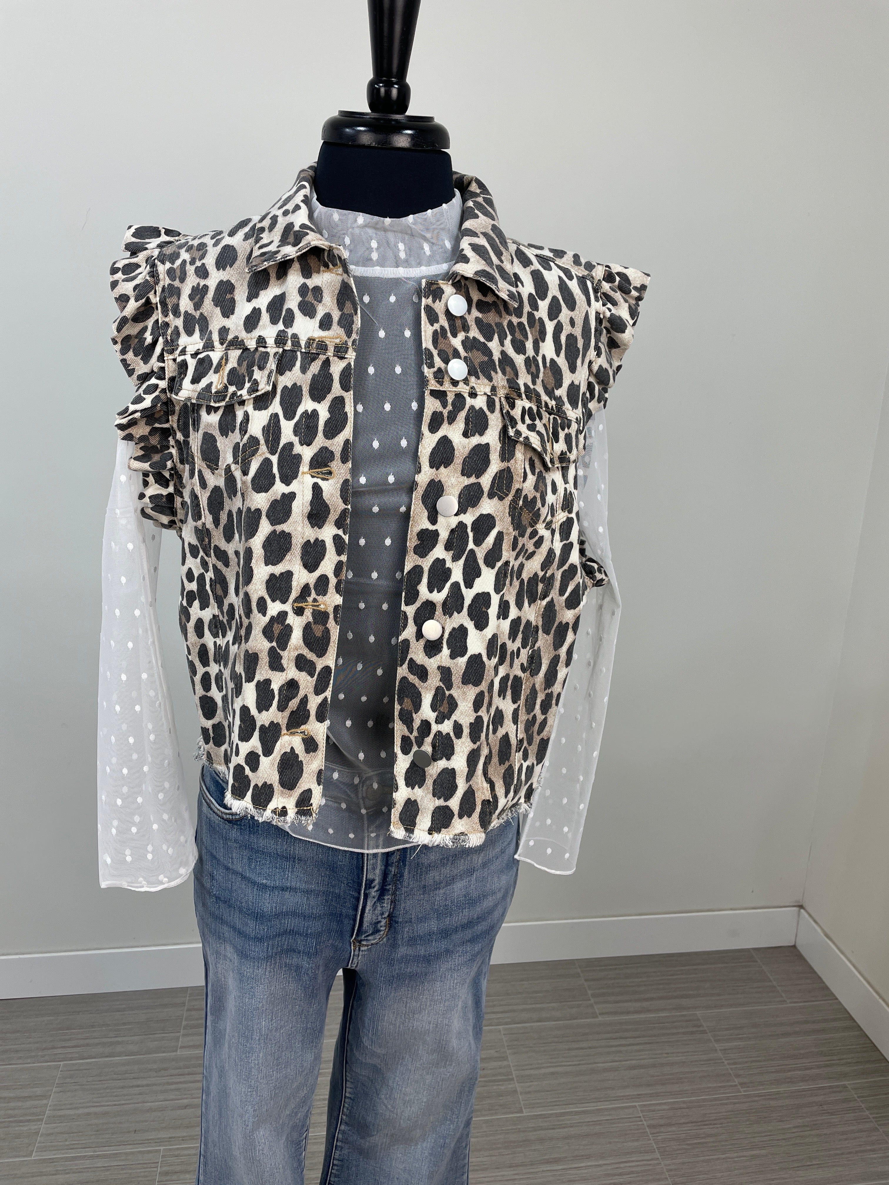 Leopard Print Denim Vest