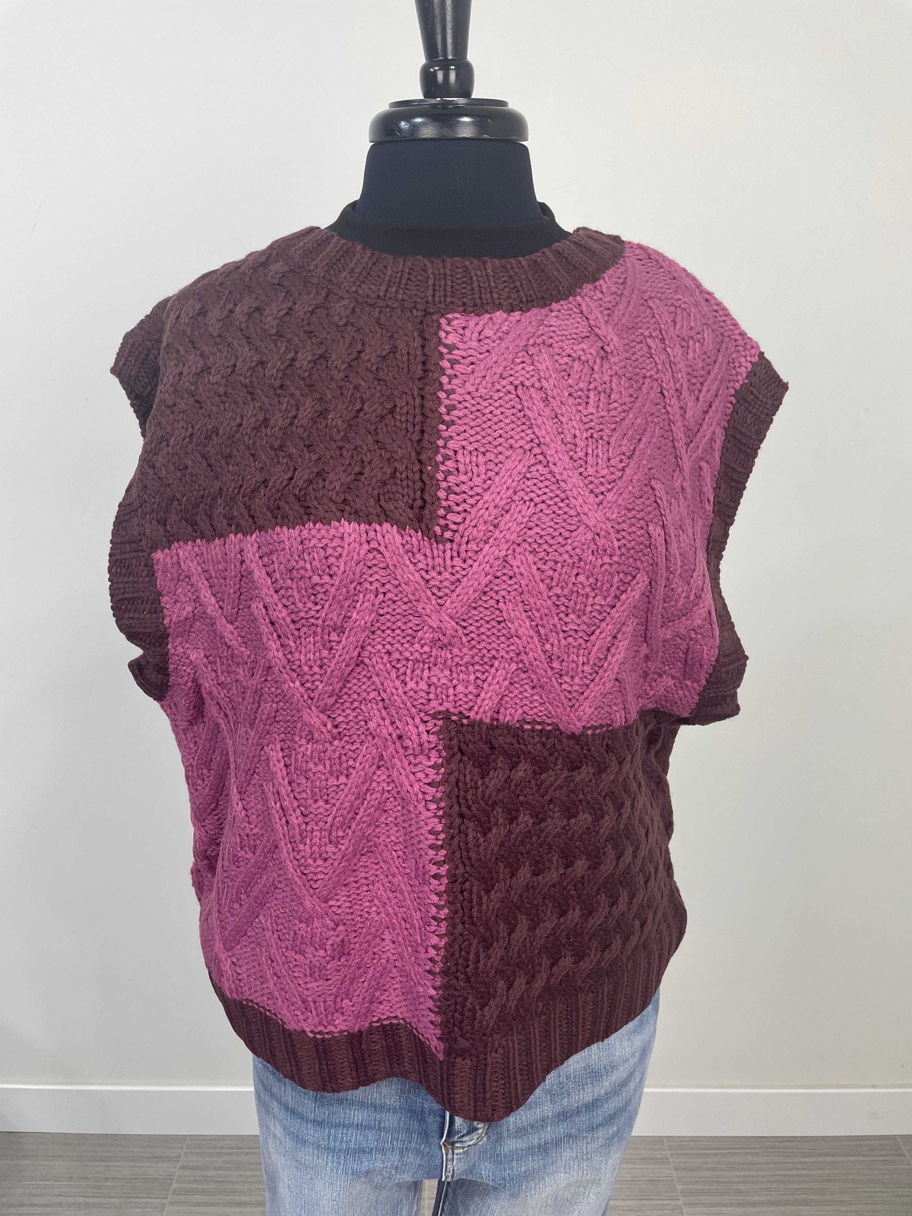 Brown & Mauve Colorblock Sweater Vest