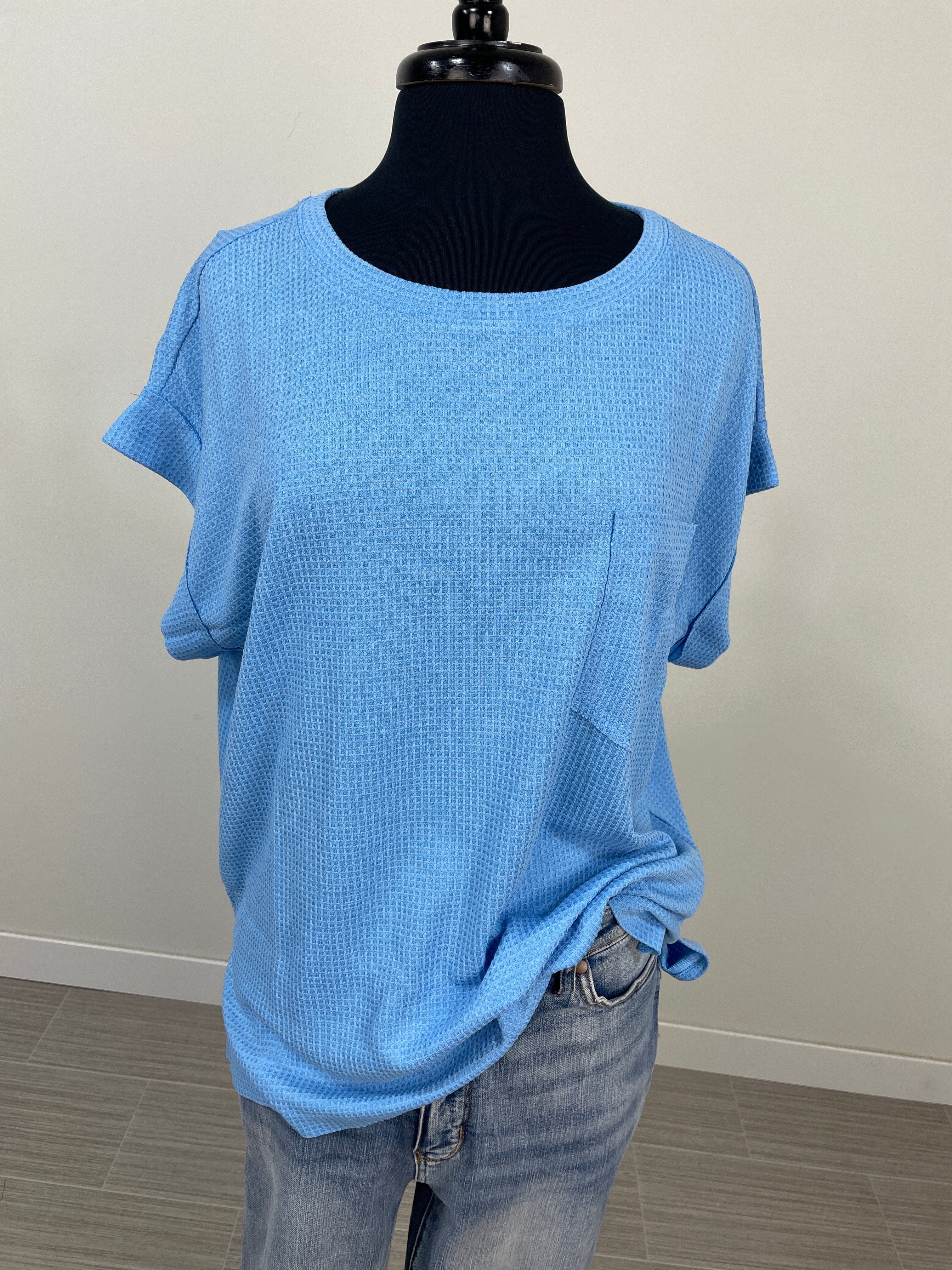 Ocean Blue Waffle Detail Top