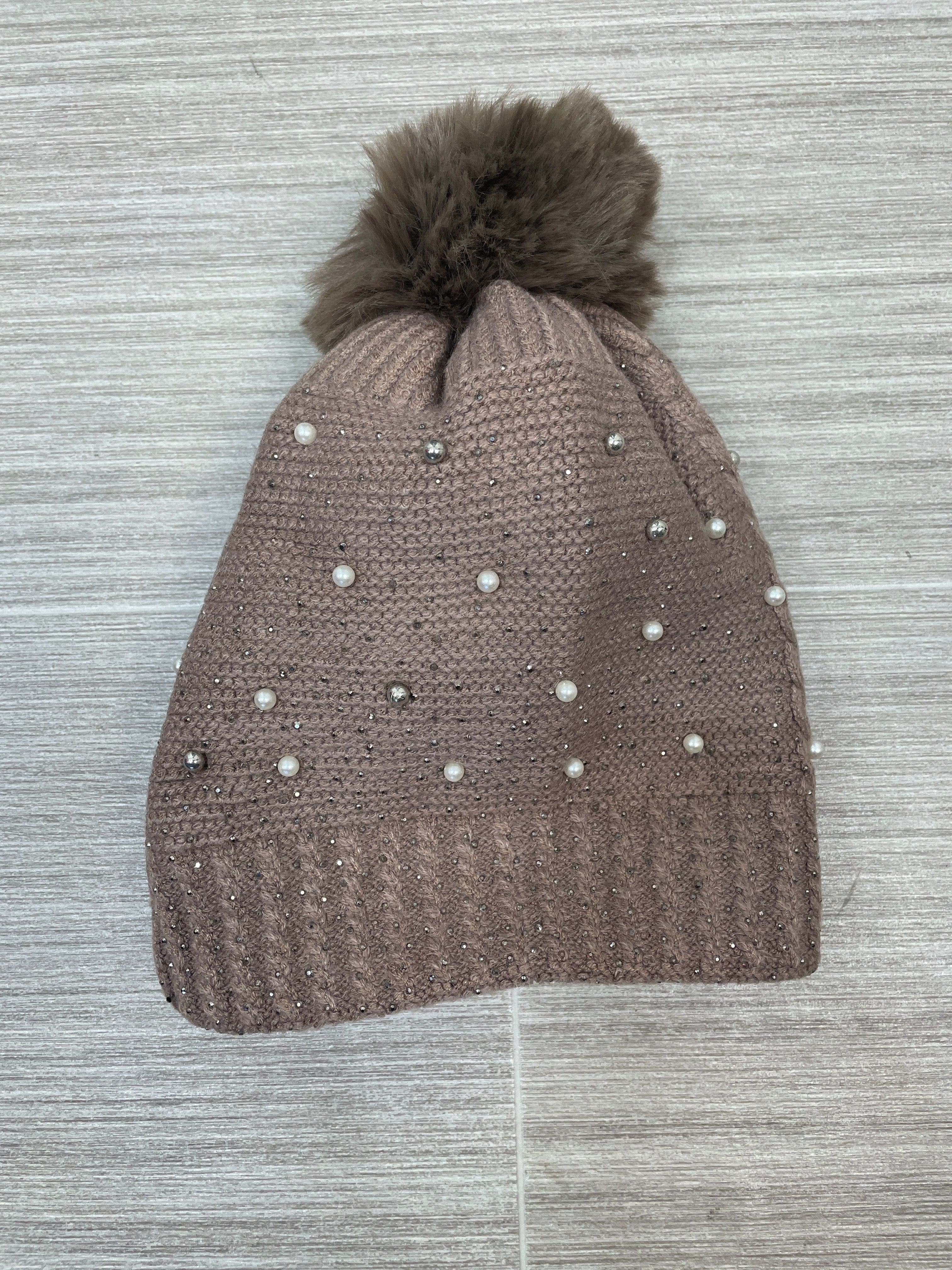 Brown Pearl Bling Fleece Lined Hat