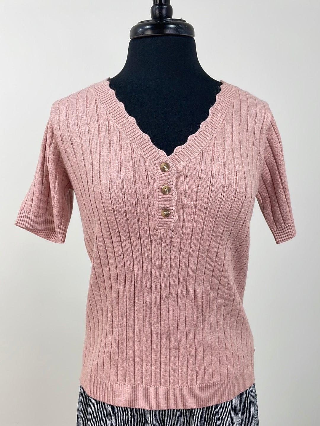 Blush Henley Short Sleeve Sweater