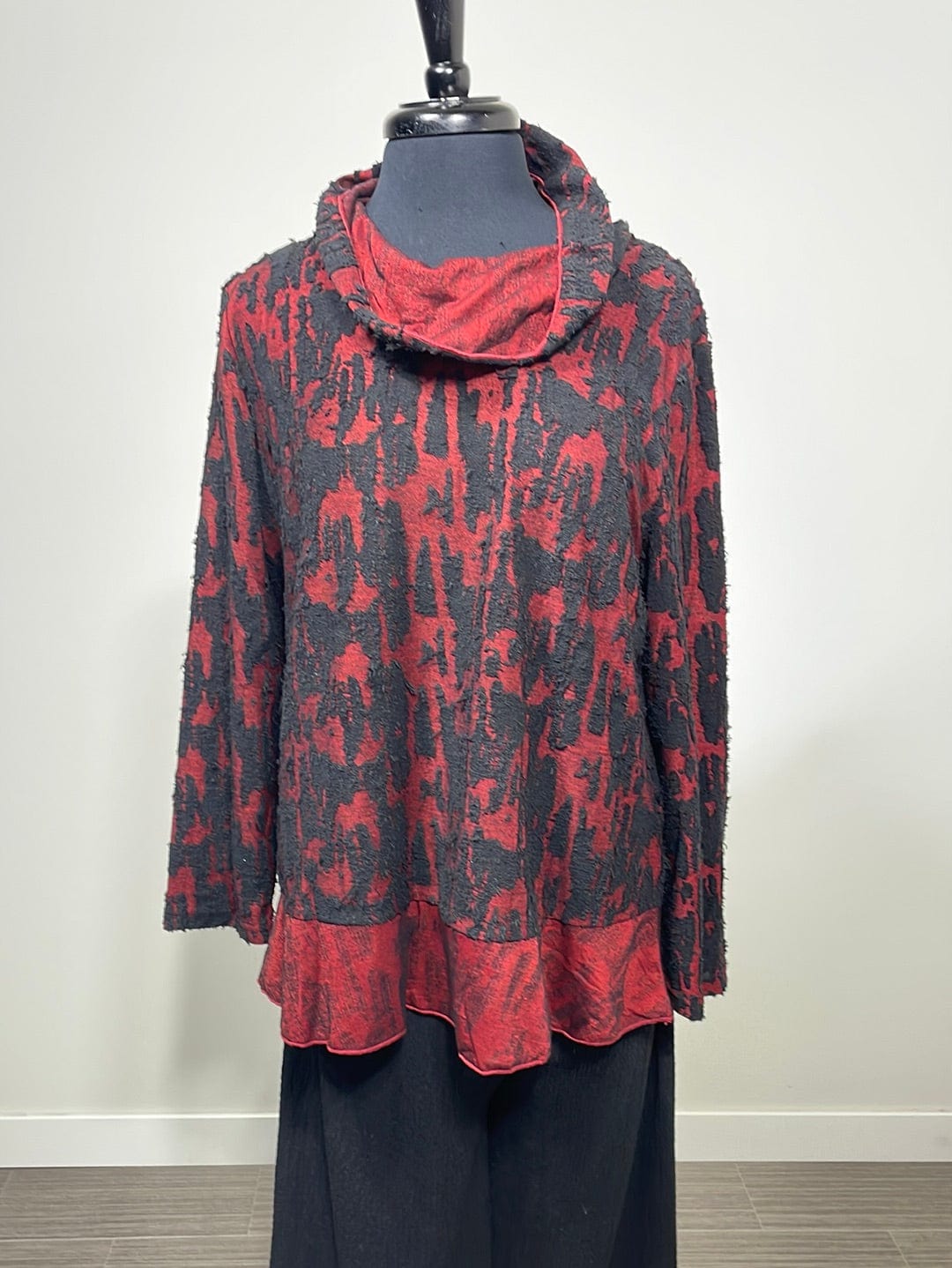 Red Texture Cowl Top