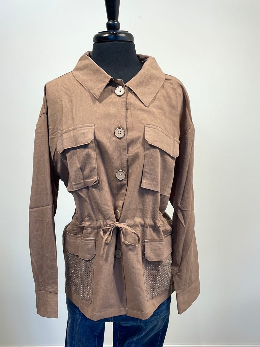 Mocha Rhinestone Detail Tie Jacket