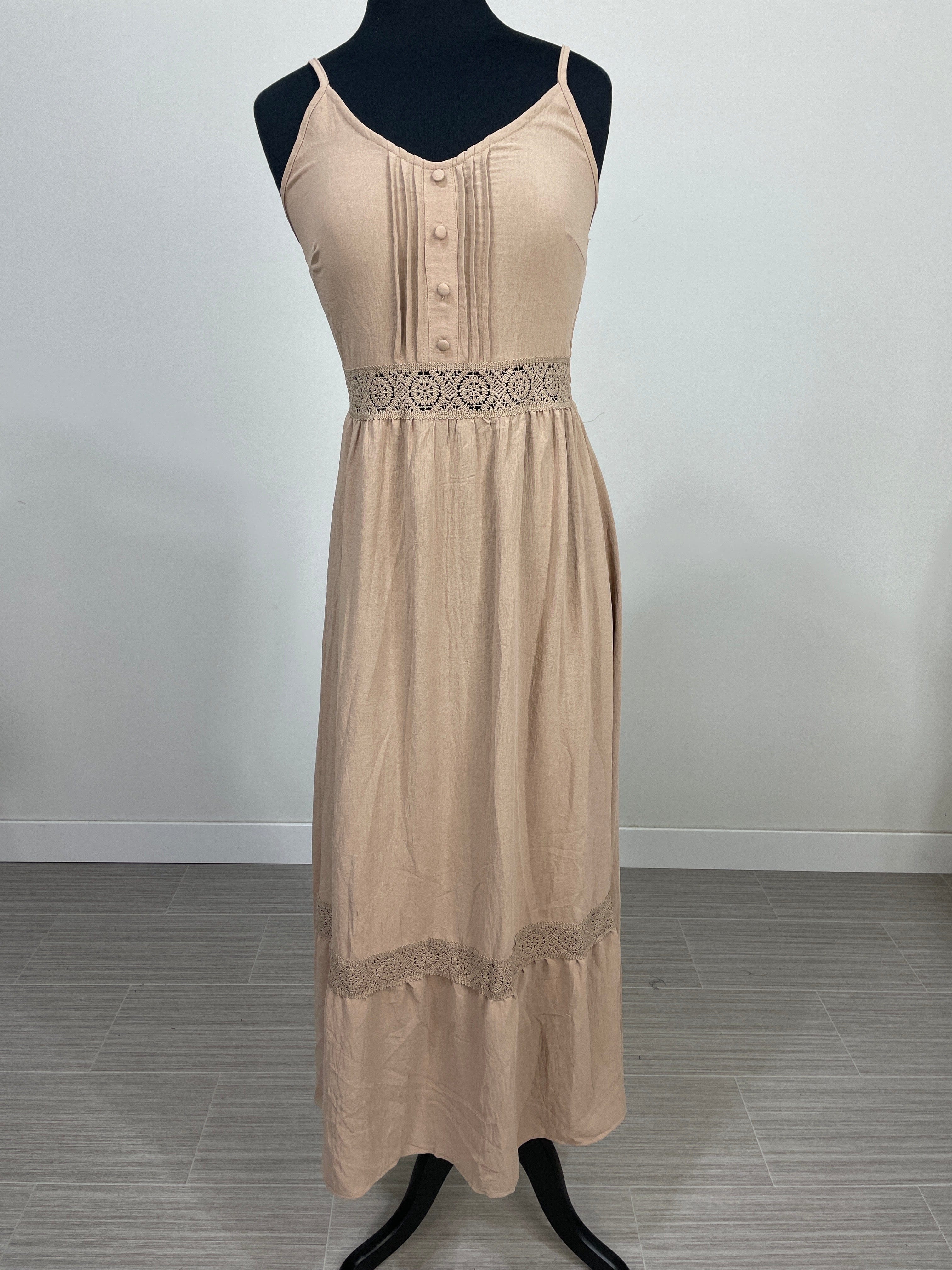 Khaki Button Front Maxi Dress
