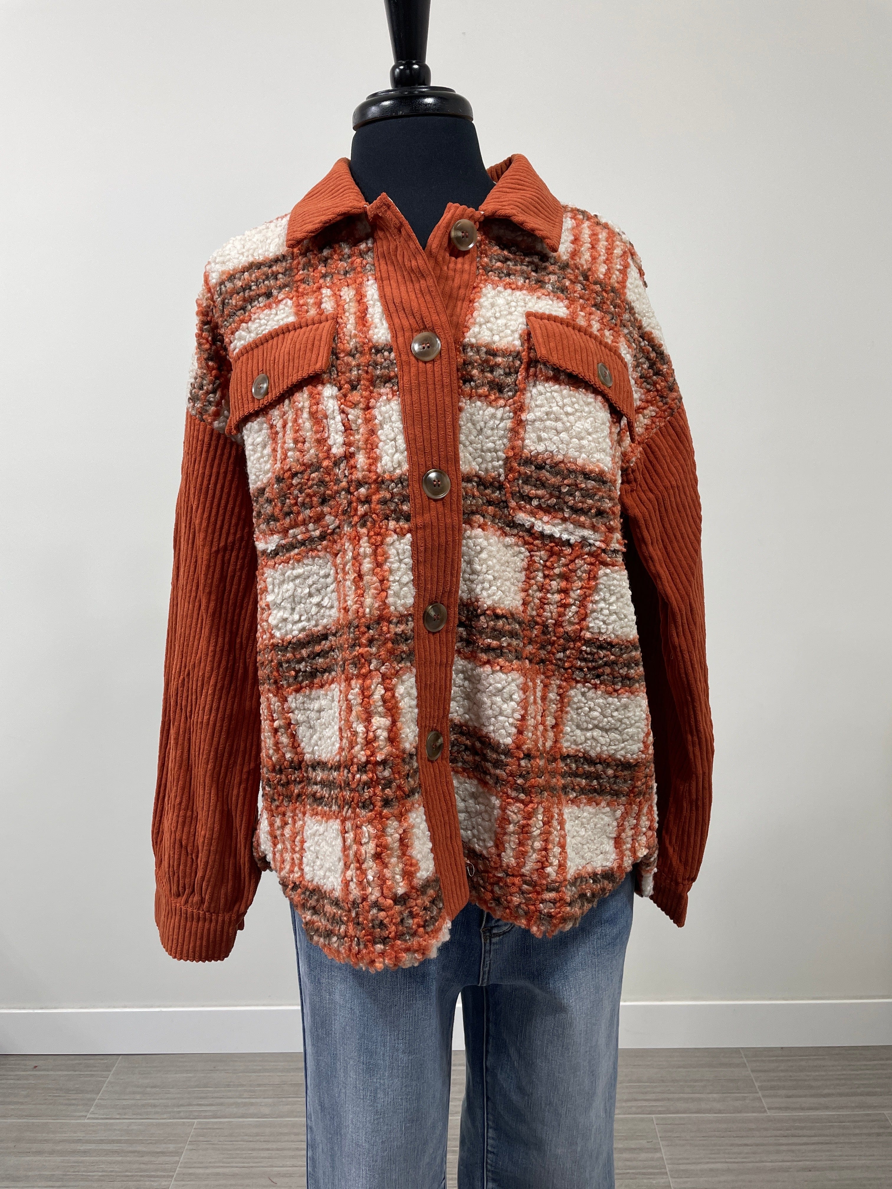 Rust Plaid Textured Jacket