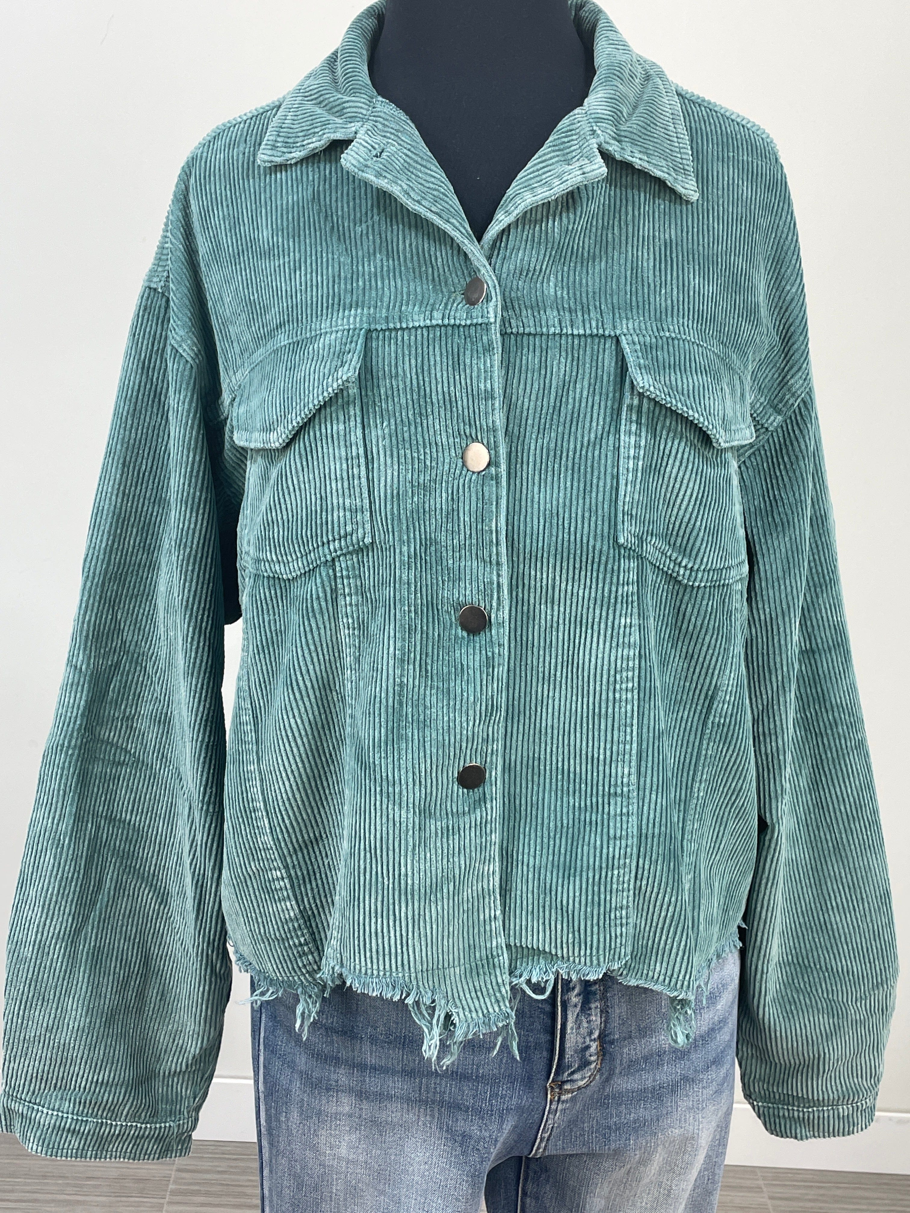 Jade Corduroy Raw Edge Jacket