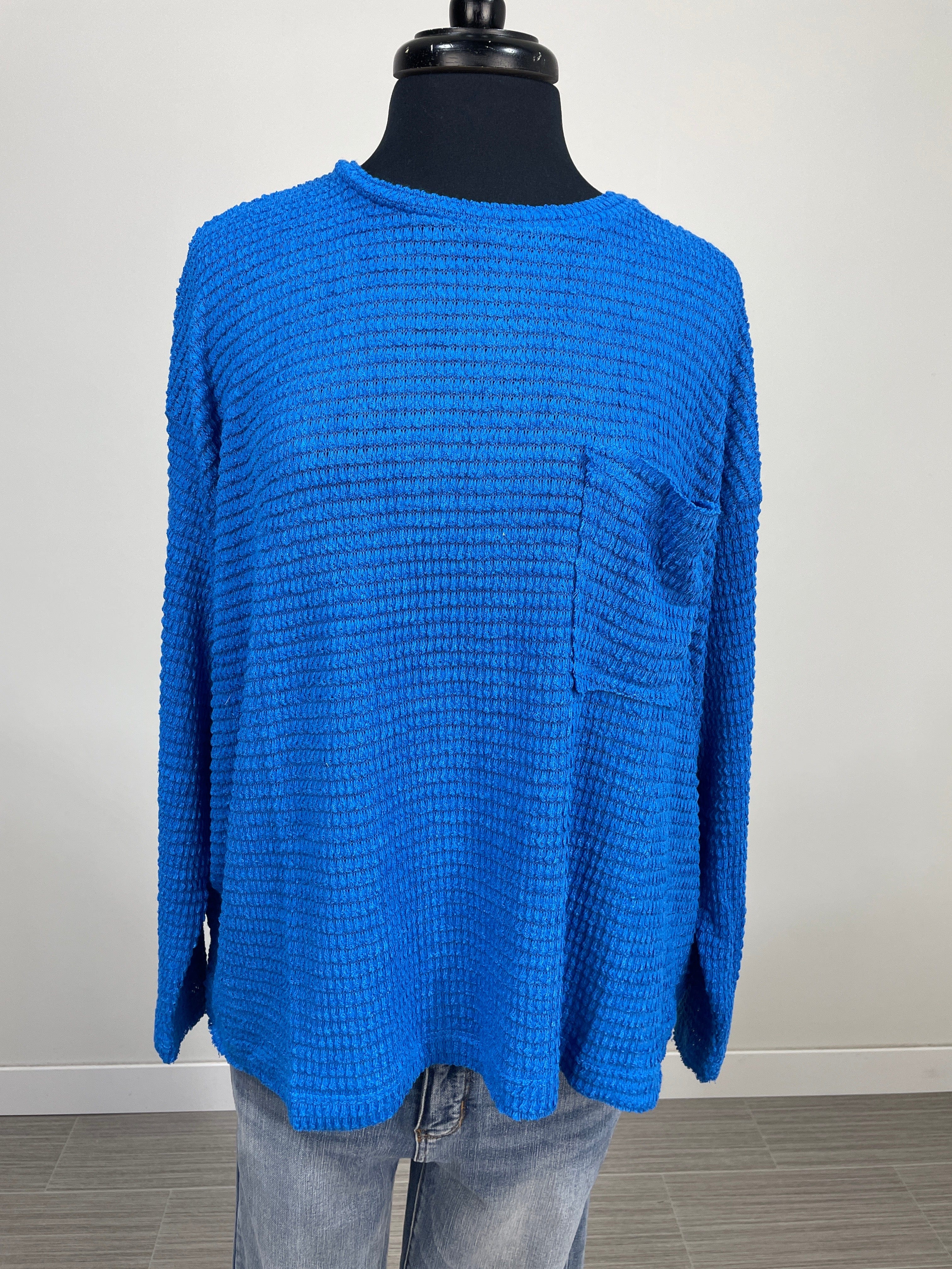 Ocean Blue Boatneck Jacquard Top