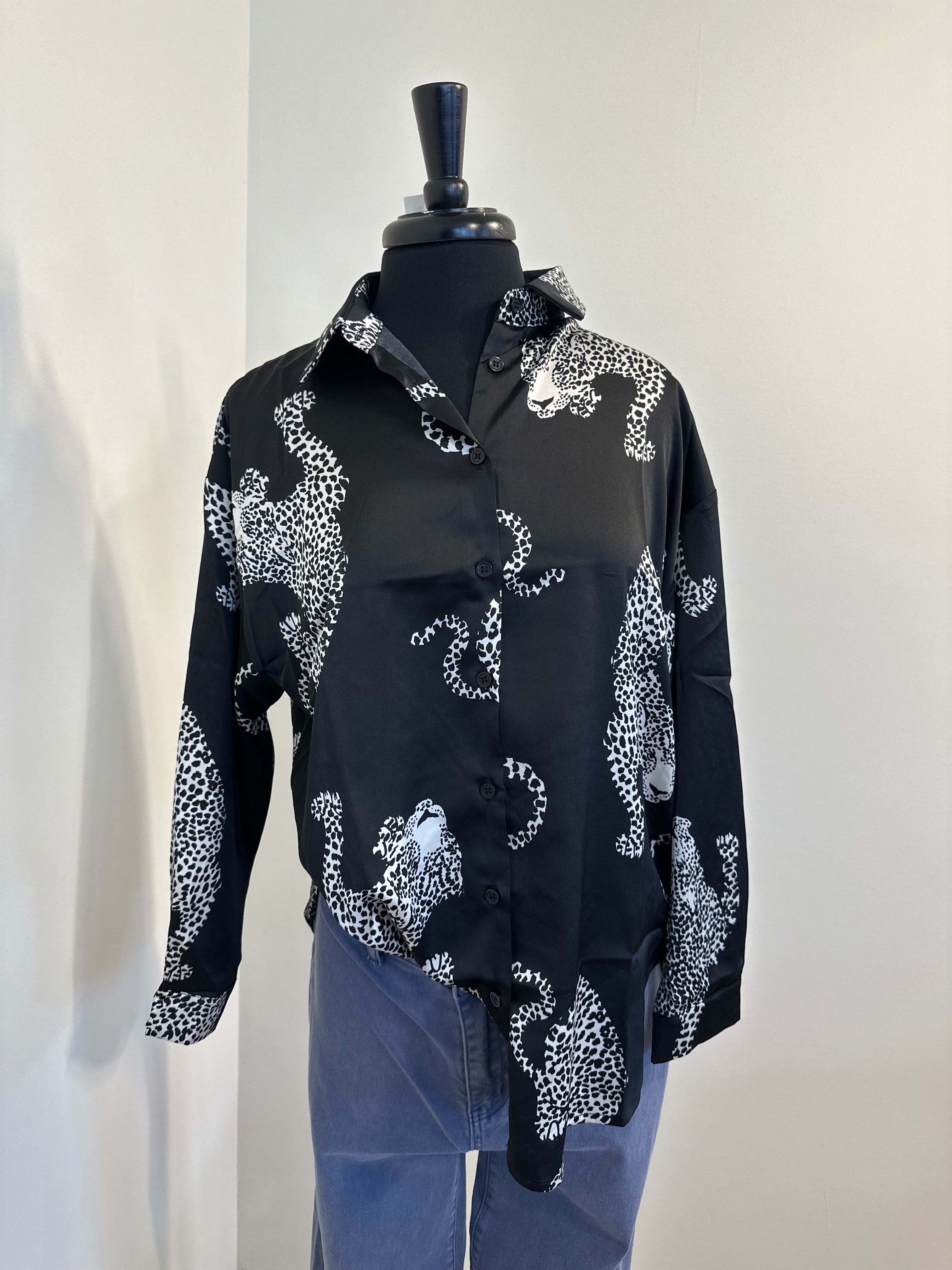 Black Silky Animal Blouse