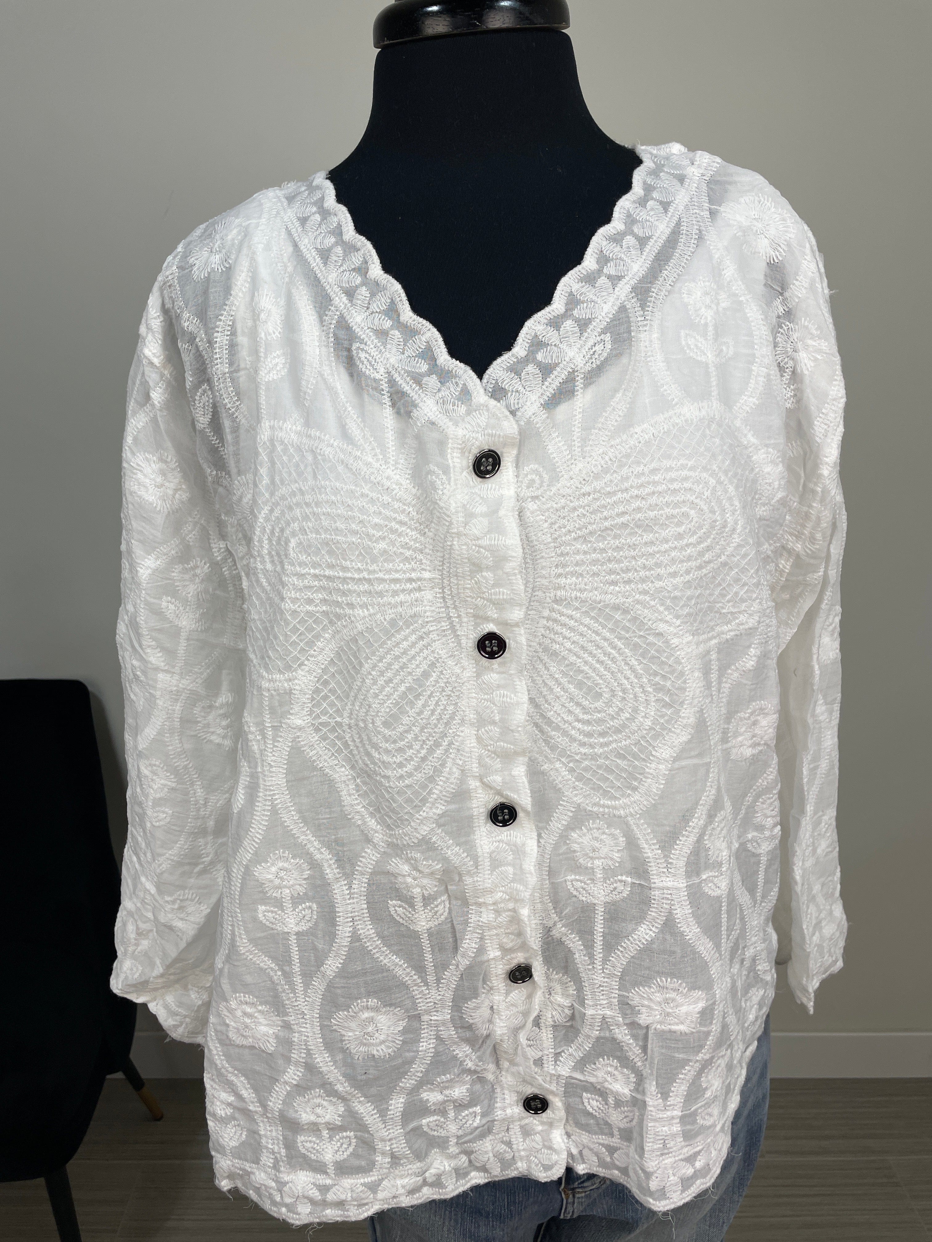 Off White Embroidery Button Cardigan