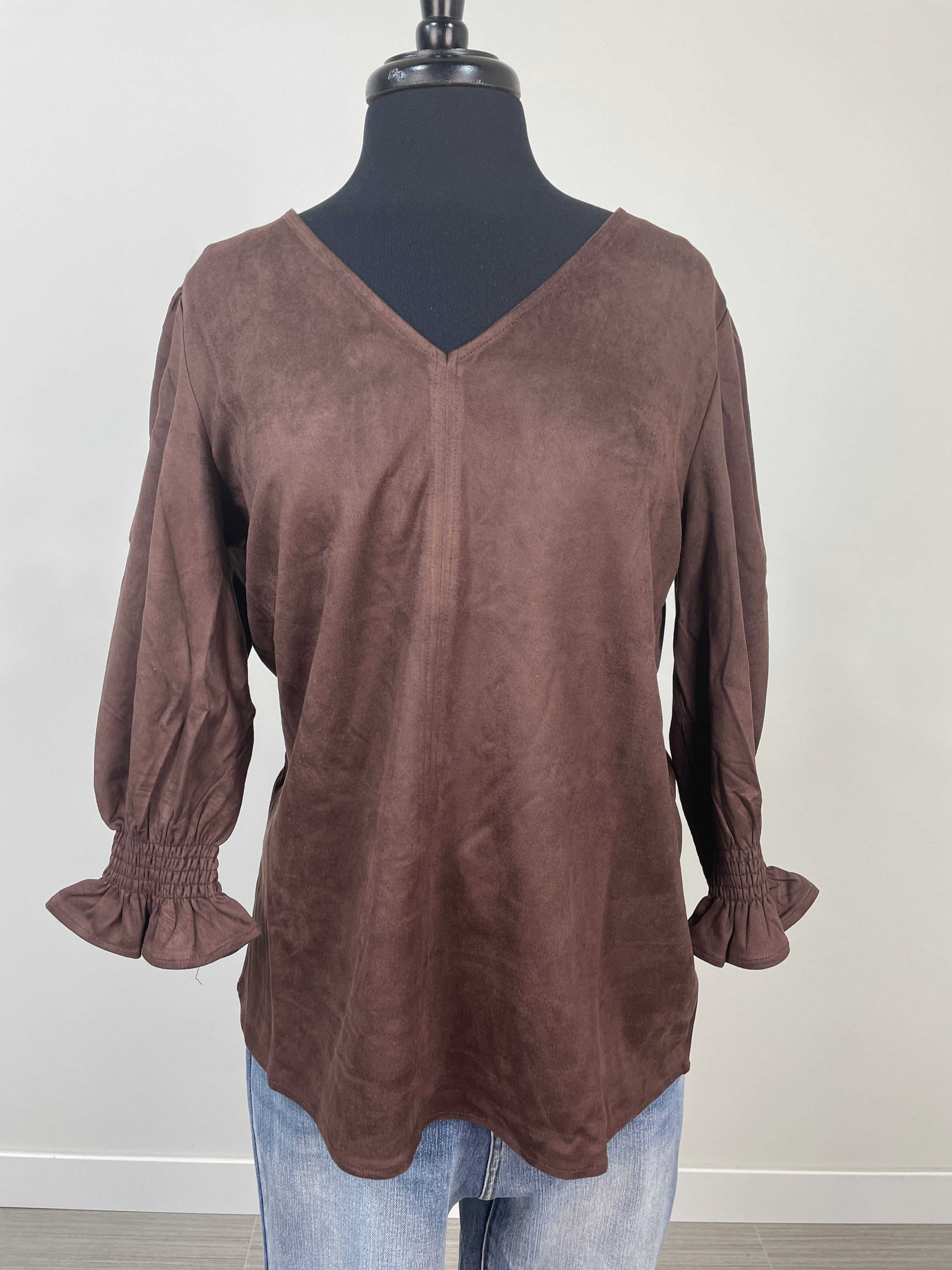 Brown Elizabeth Smocked Bell Sleeve Top