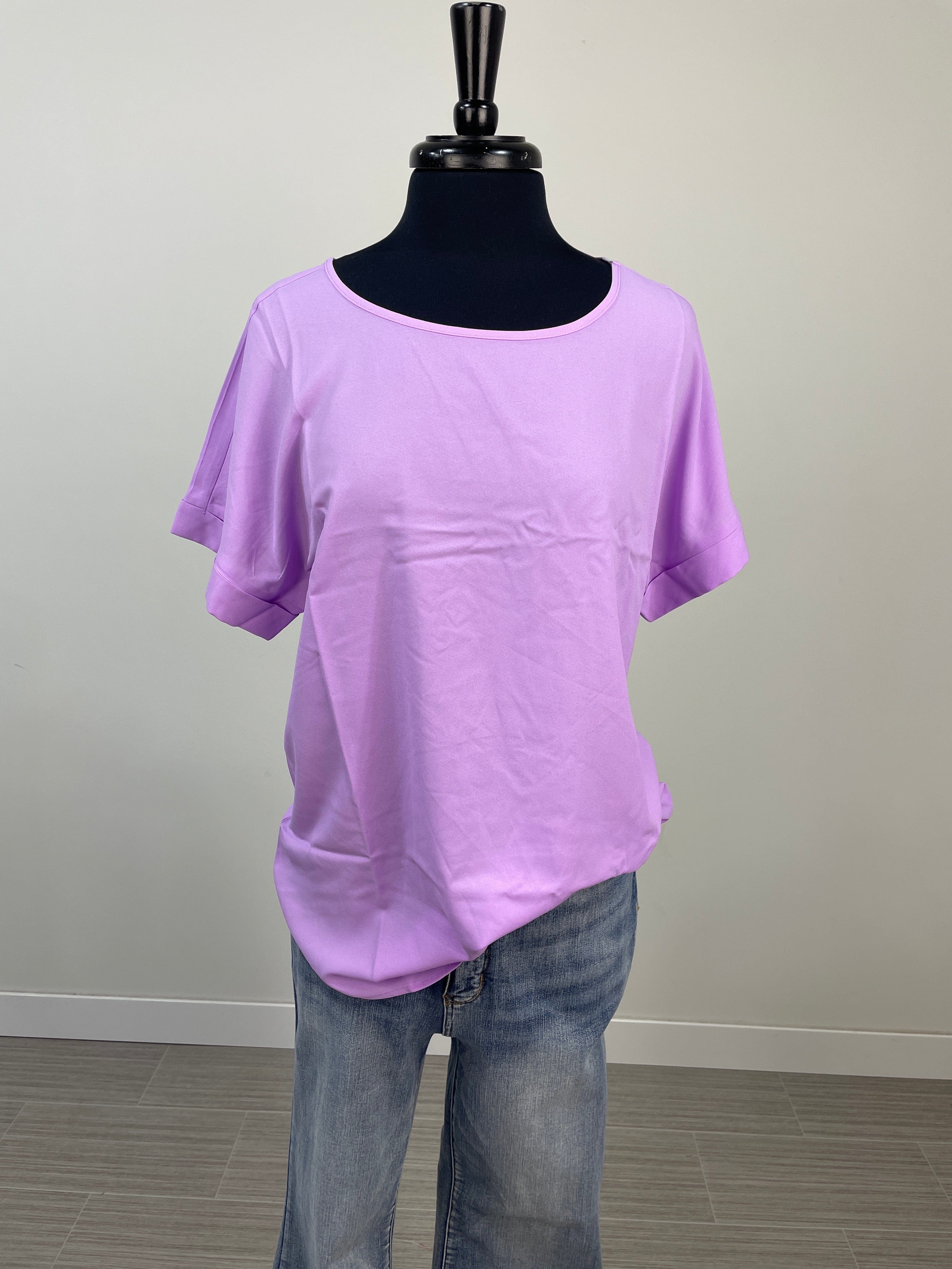 Lavender Rolled Sleeve Boat Neck Top