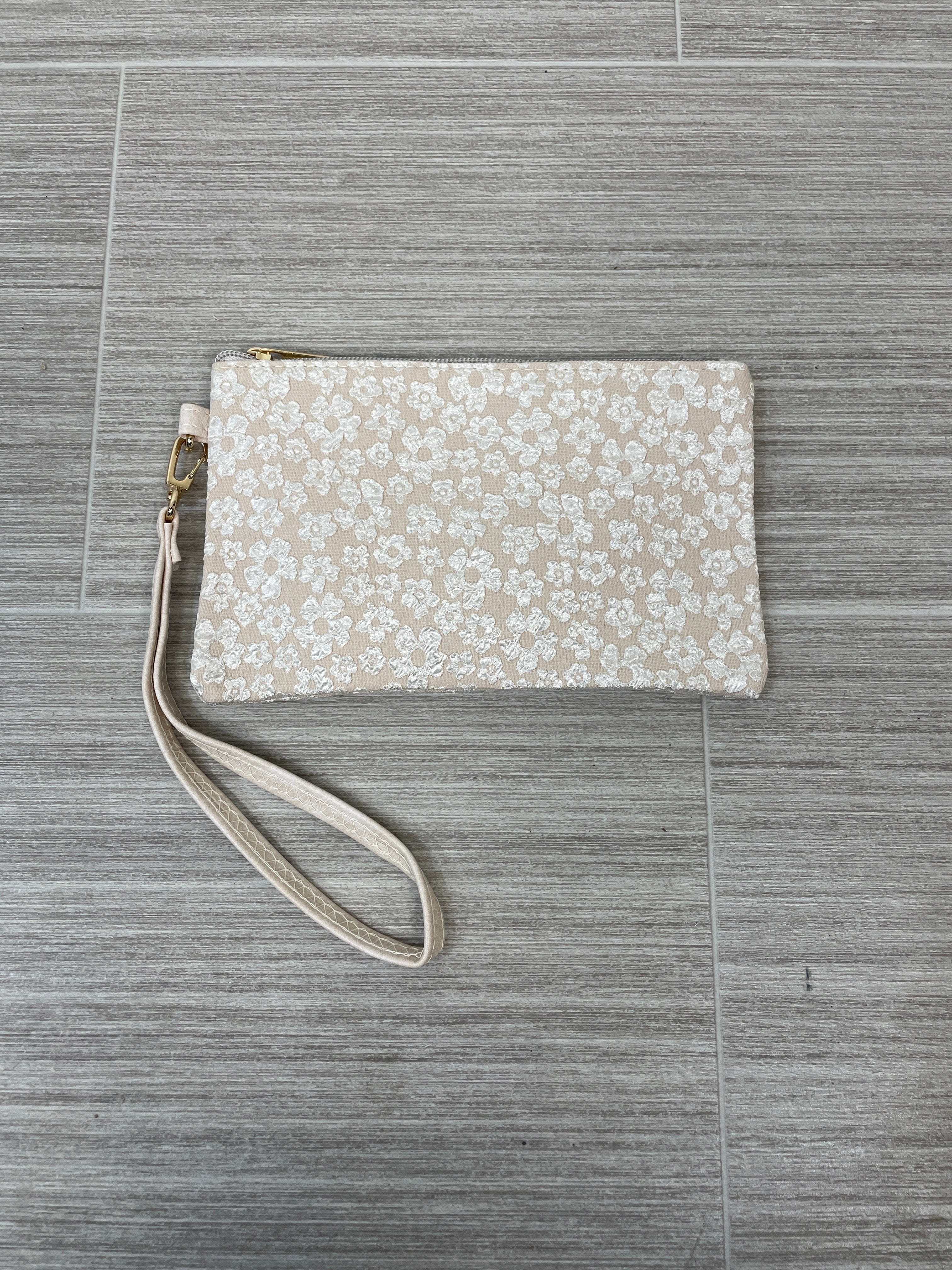 Beige Floral Wristlet Pouch