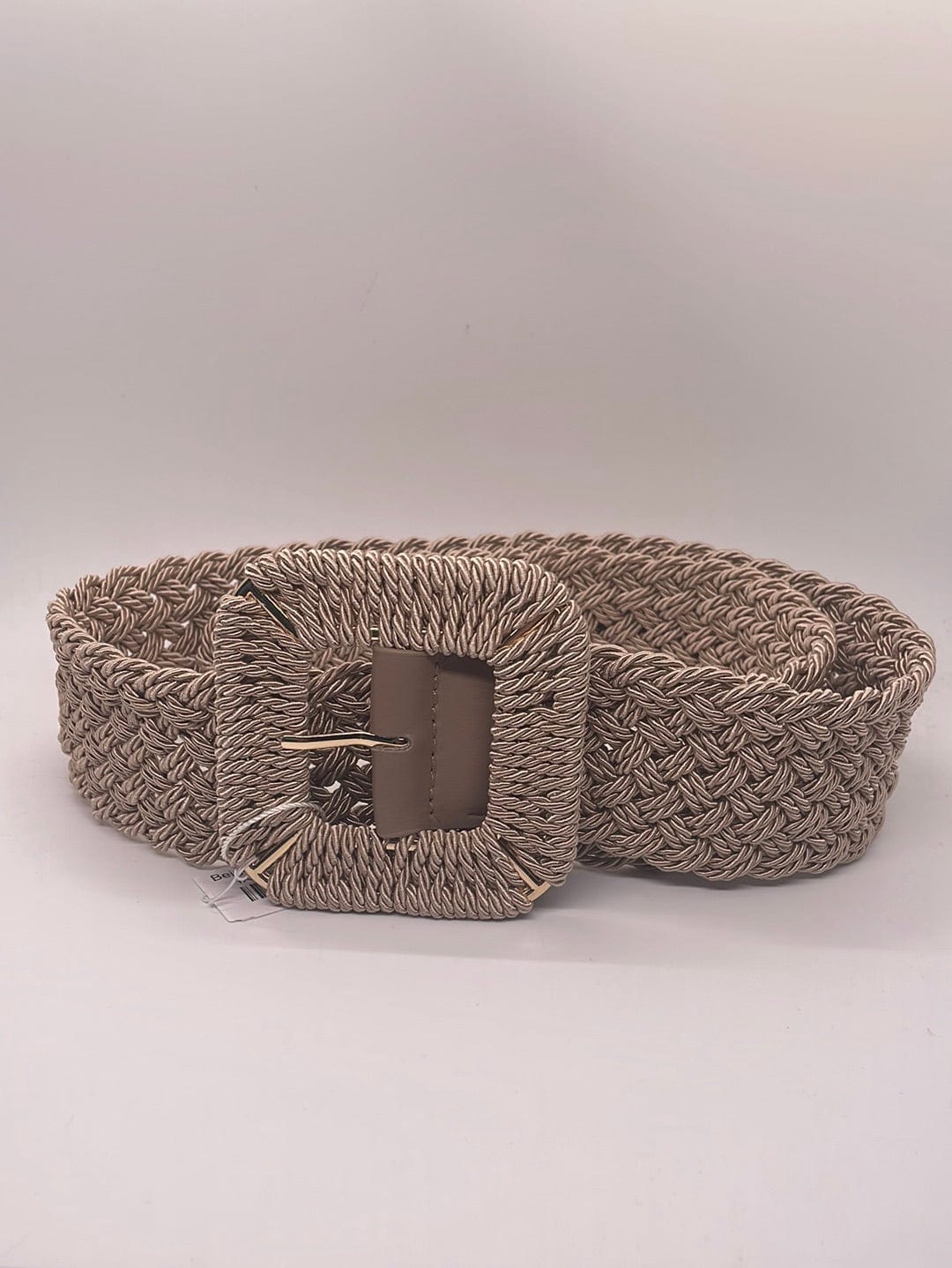 Beige Elastic Braided Belt