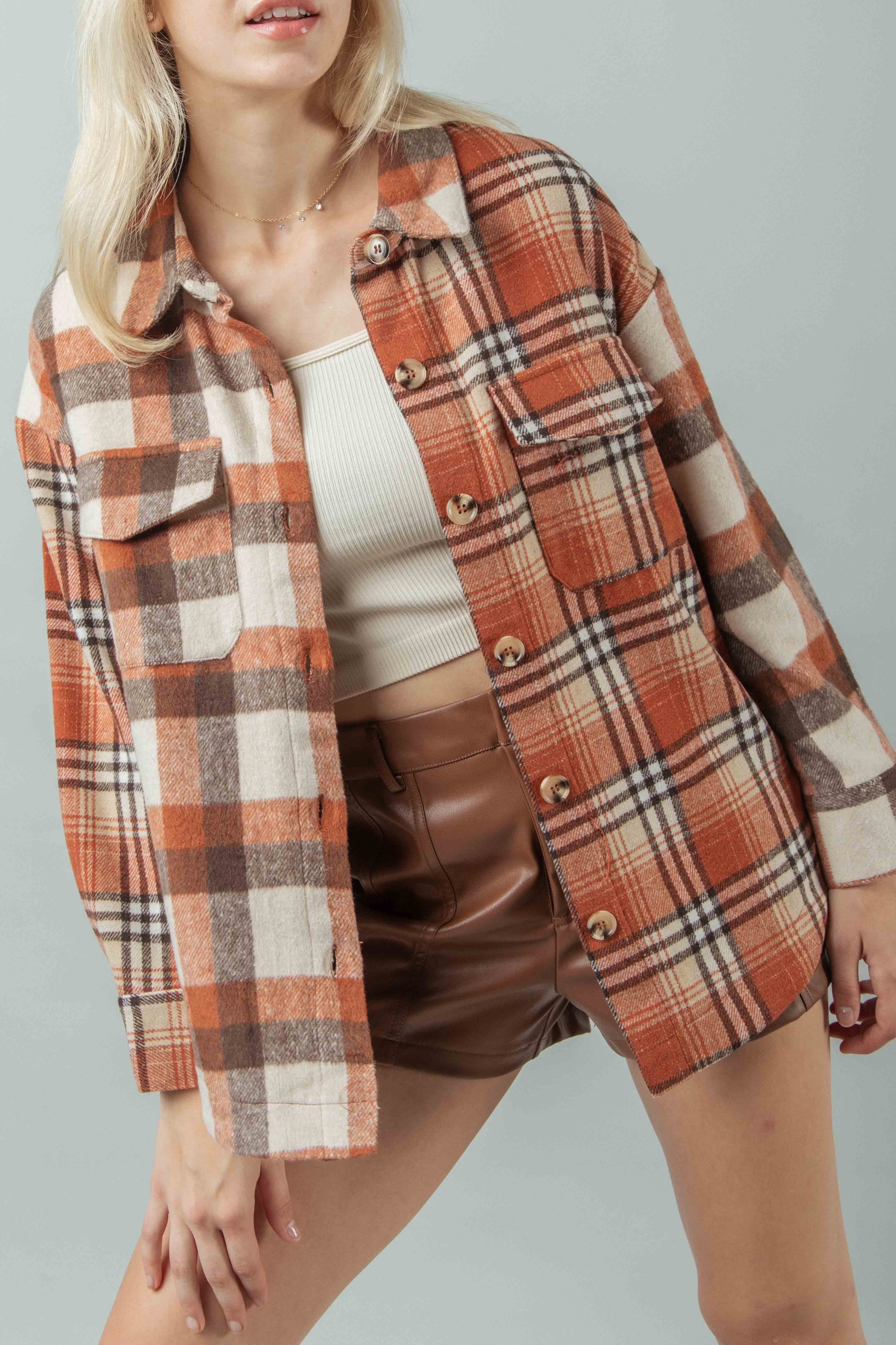 Rust Plaid Mix Shacket