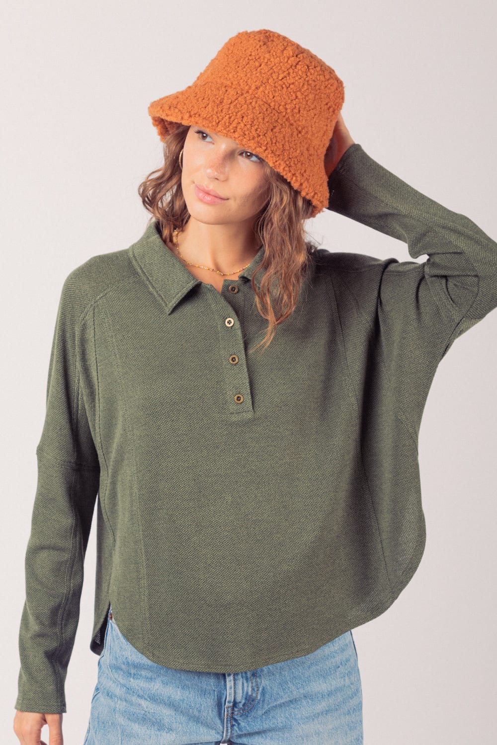 Olive Collared Henley Knit Top