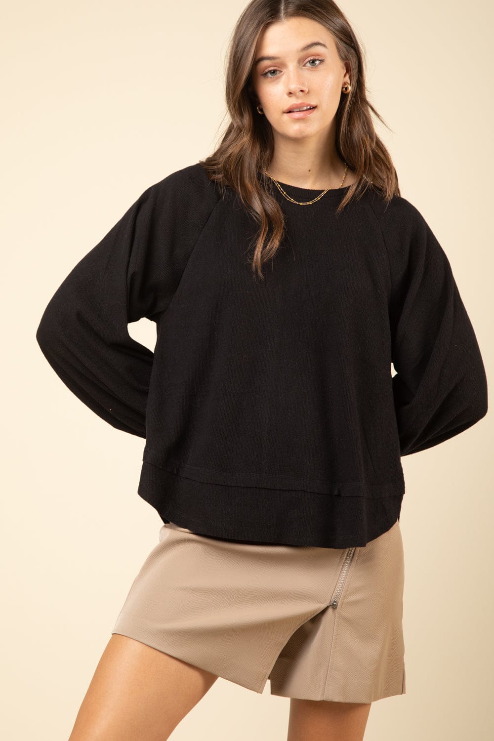 Black Ribbed Cutout Top