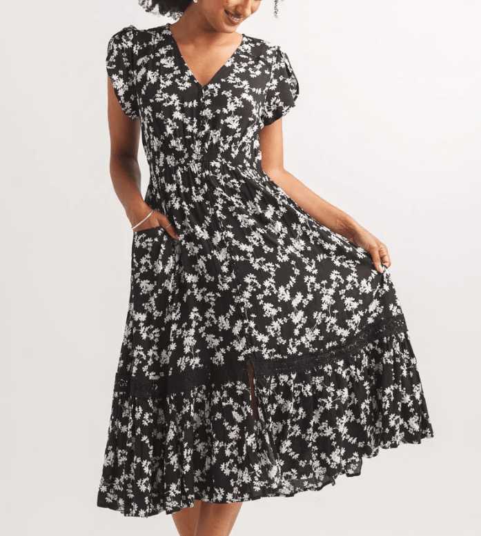 Black Floral Midi Dress