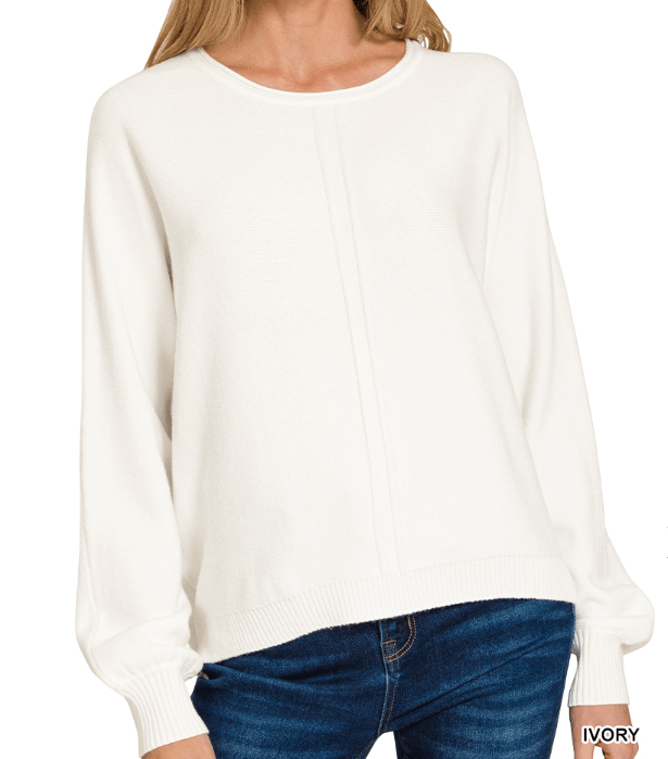 Ivory Front Seam Round Neck Sweater