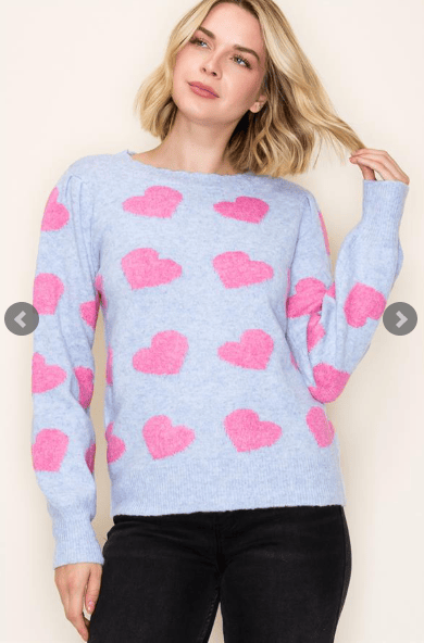 Blue Hearts Sweater Scallop Neck