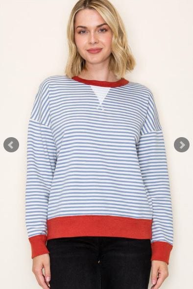 Blue & Ivory Color Trim Pinstripe Sweatshirt