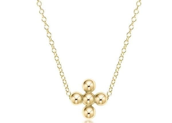 16" Necklace Gold - Classic Beaded Signature Cross Gold- 3mm Bead Gold