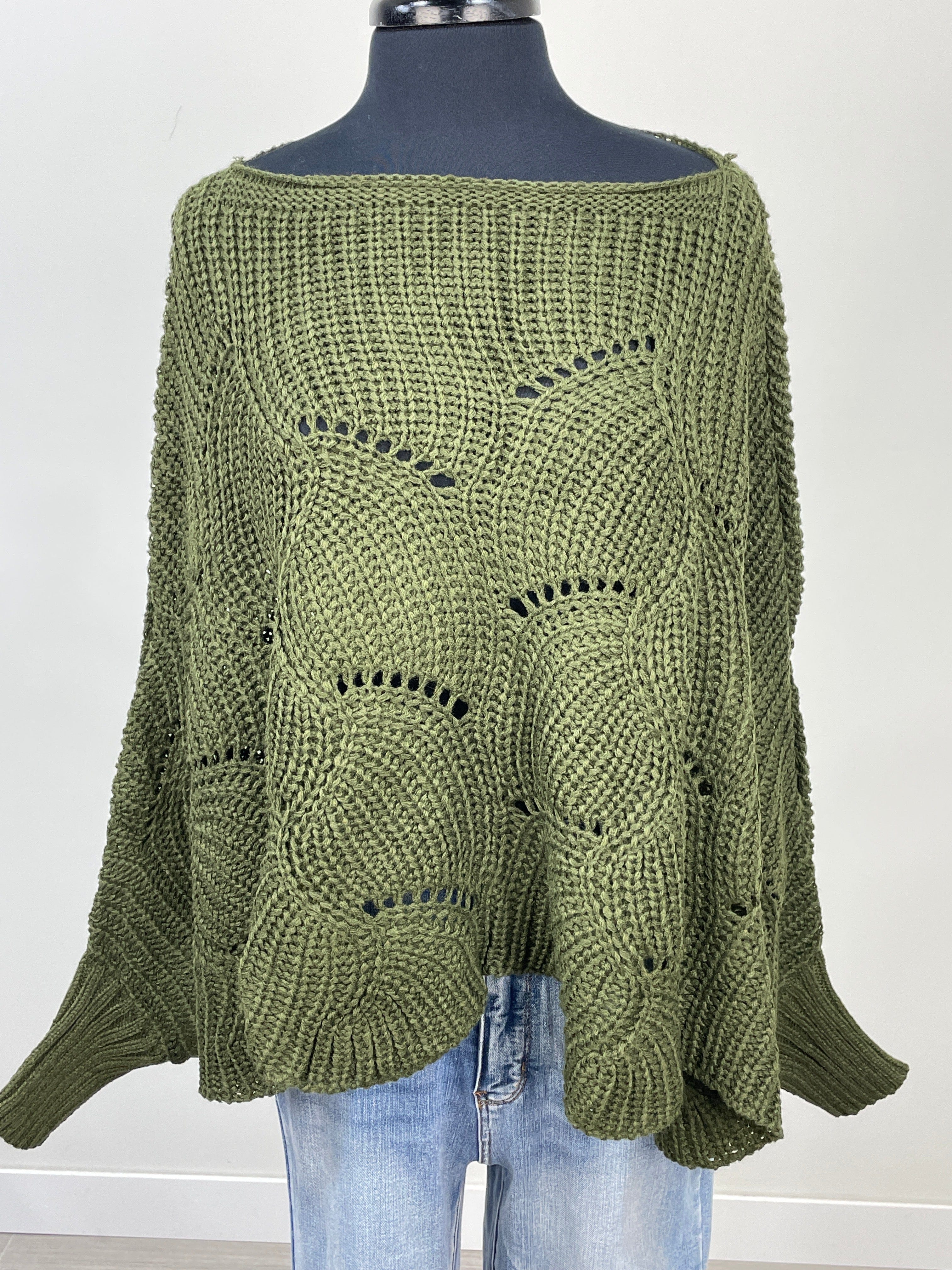 Olive Solid Poncho
