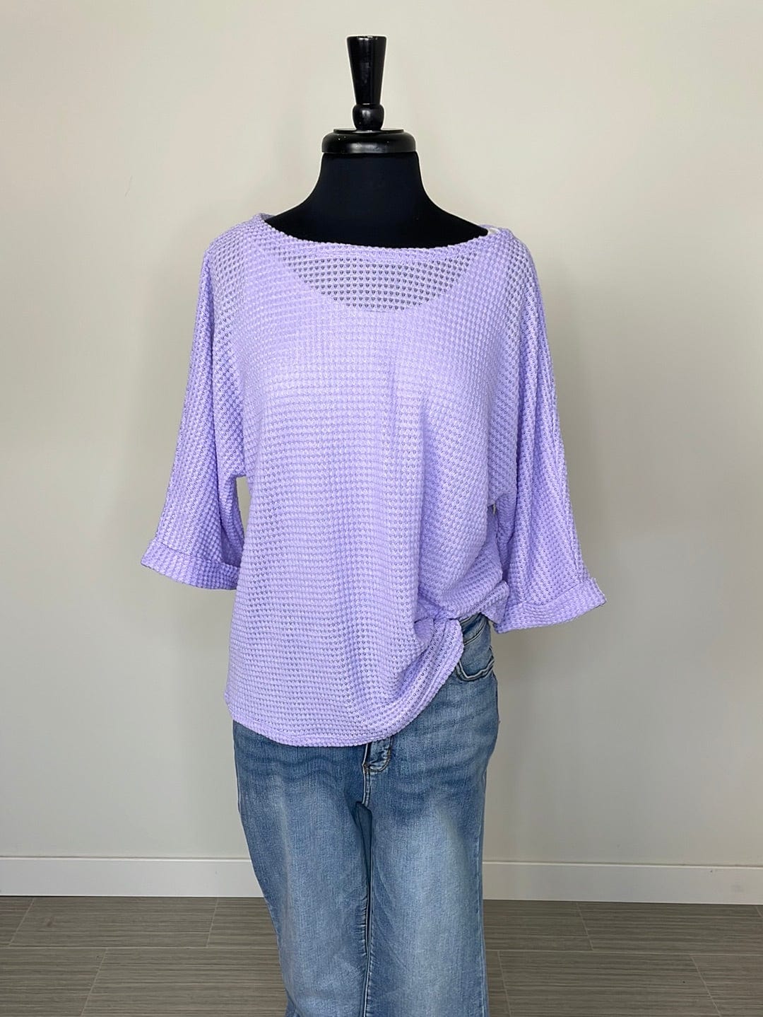 Lilac Waffle Cuffed Sleeve Top