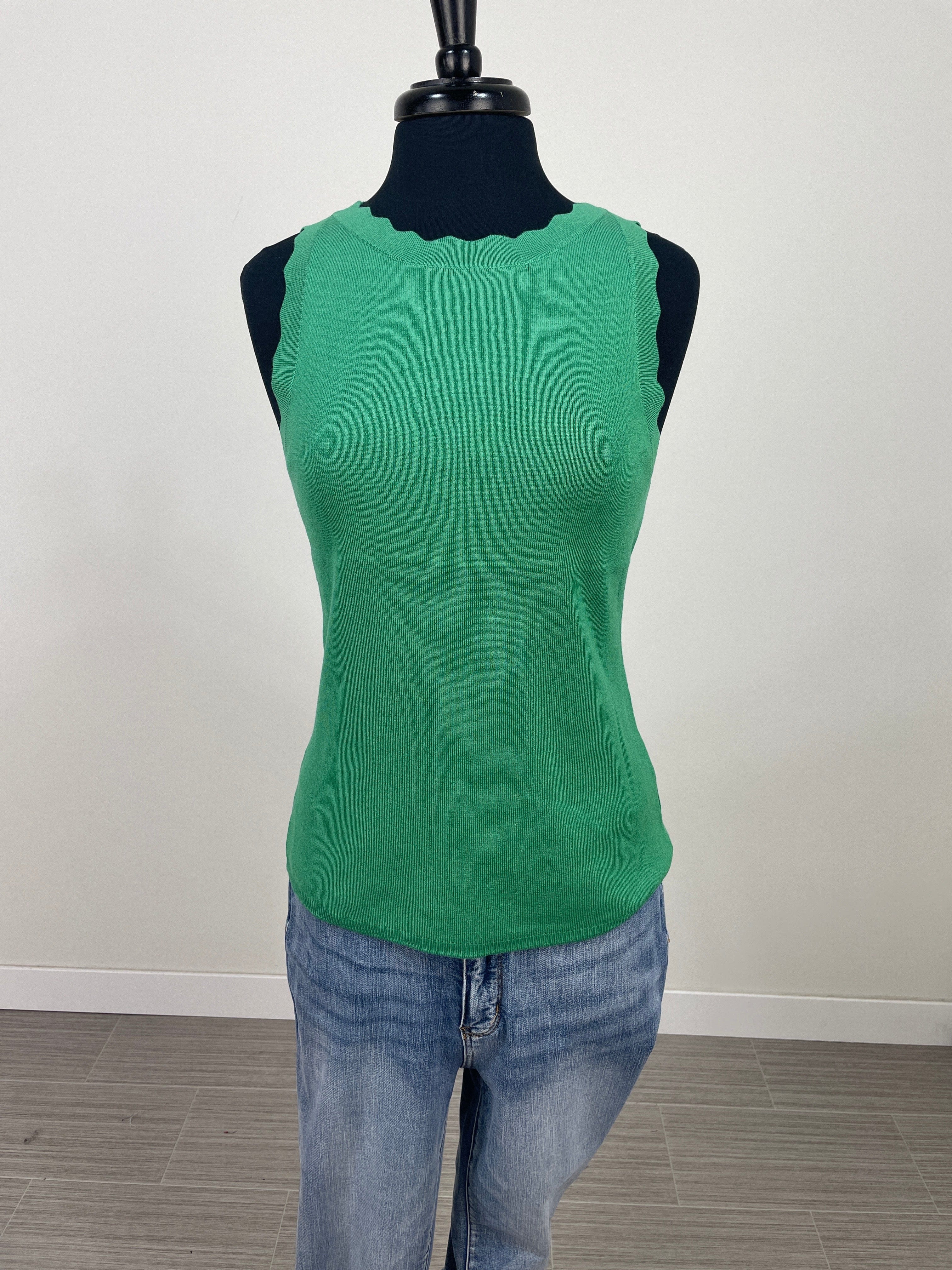 Green Scalloped Detail Sweater Tank