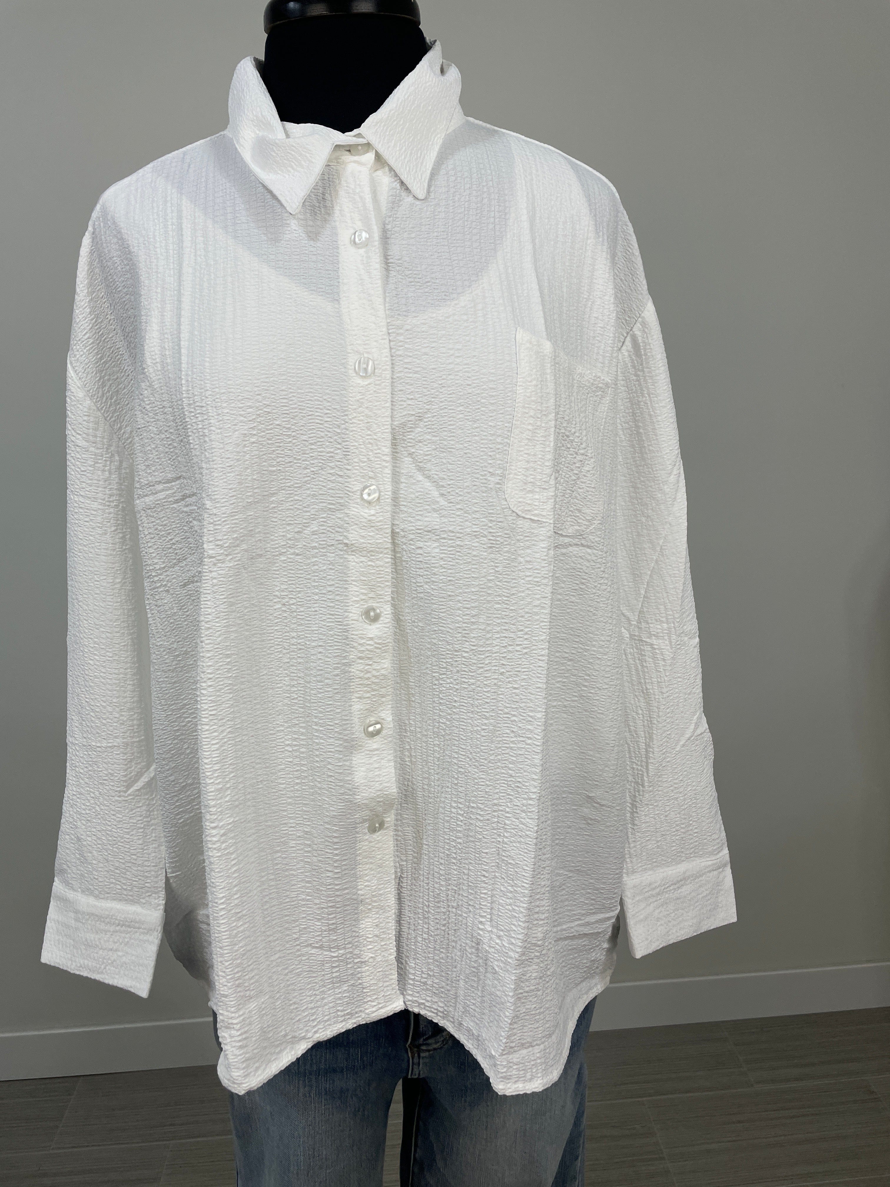 White Button Down Long Sleeve Blouse