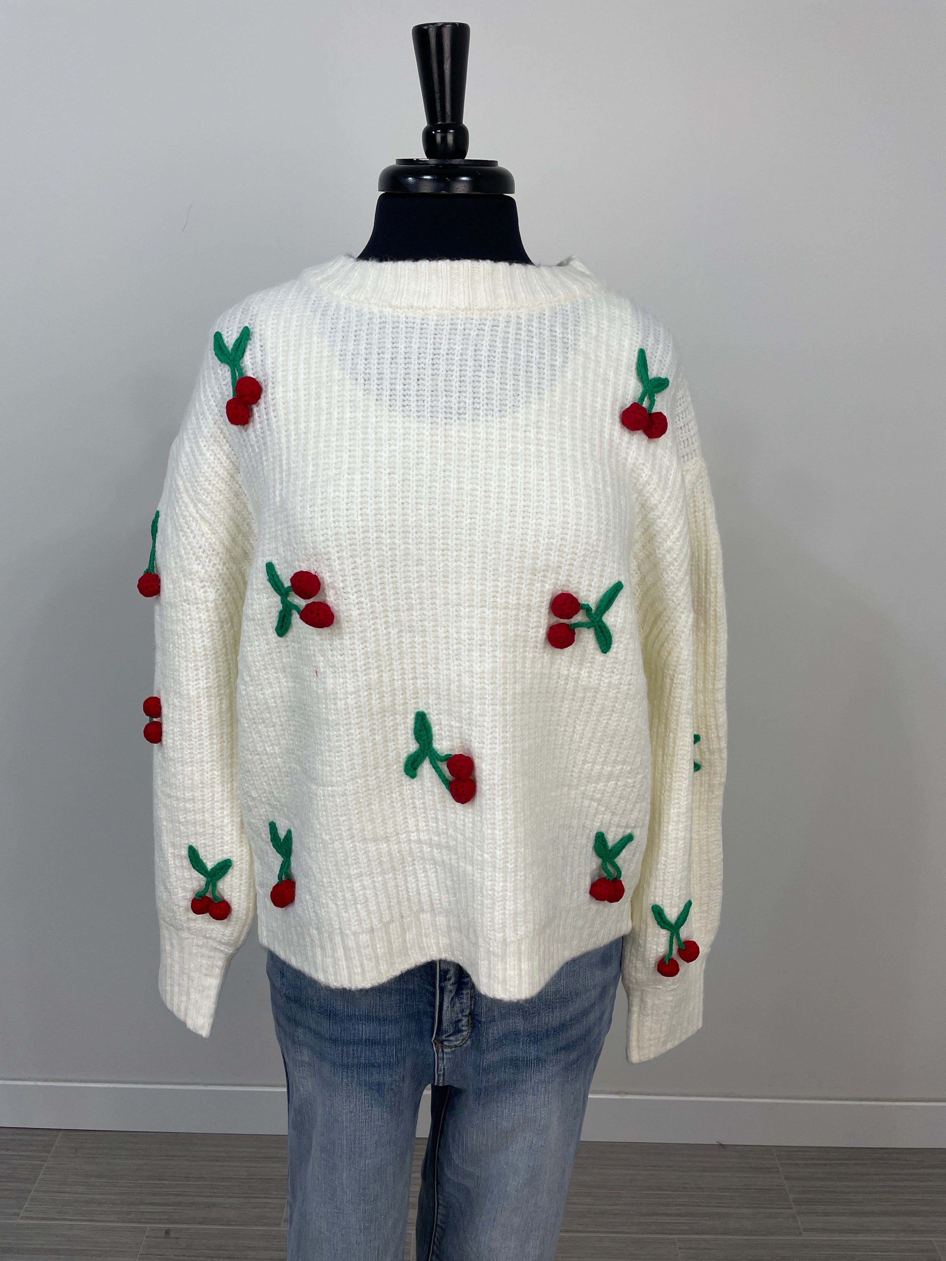 Cream Cherry Detail Sweater