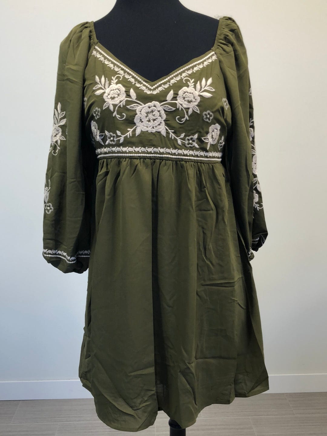 Olive Embroidered Dress