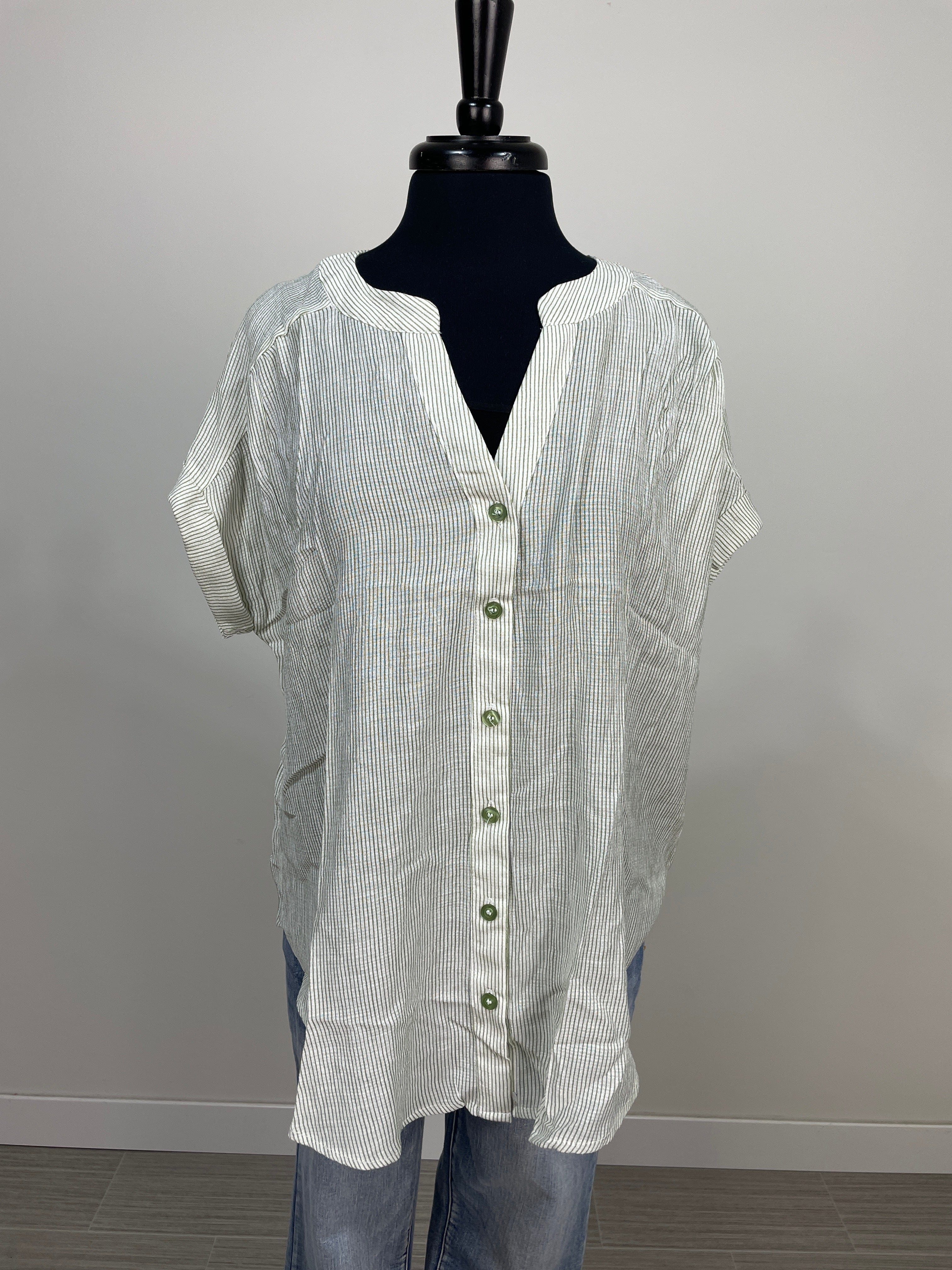Light Olive Pinstripe Button Shirt
