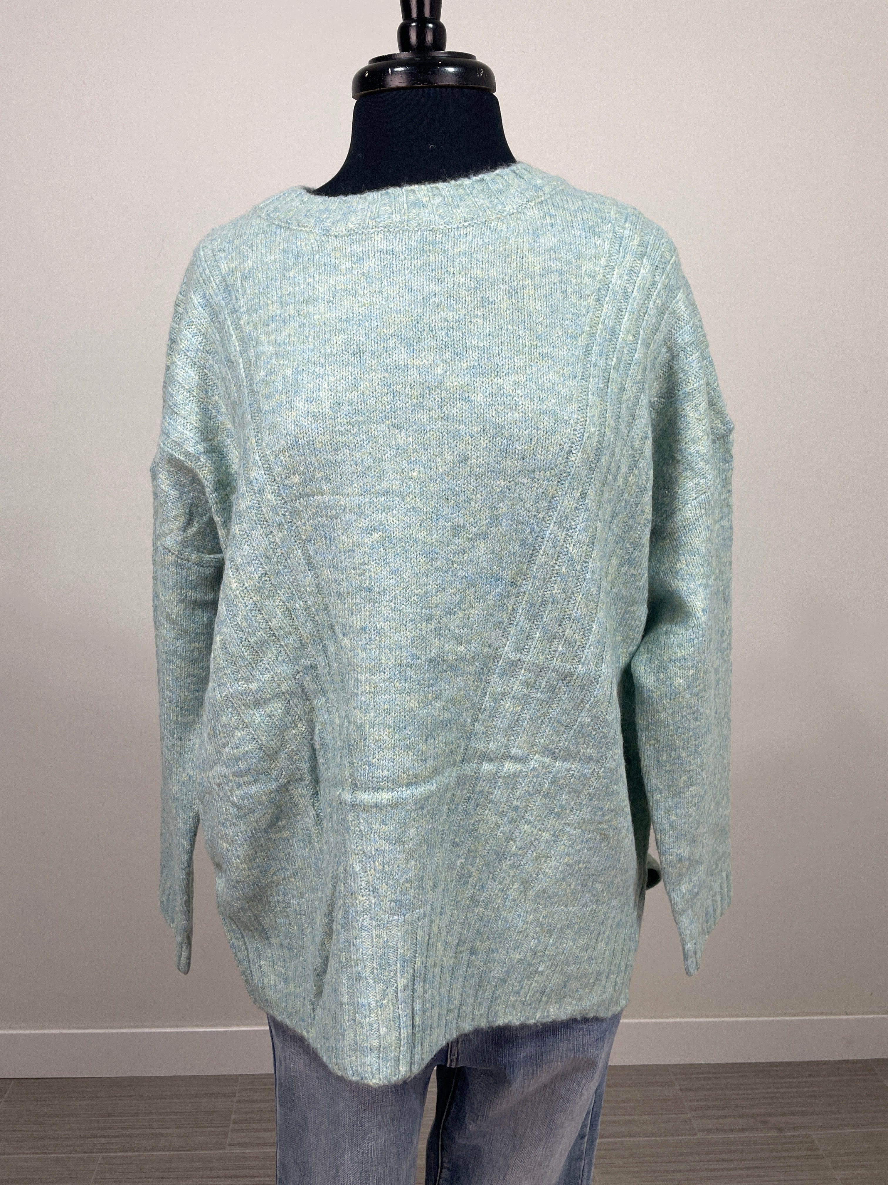 Mint Ribbed Front Detail Crew Neck Sweater