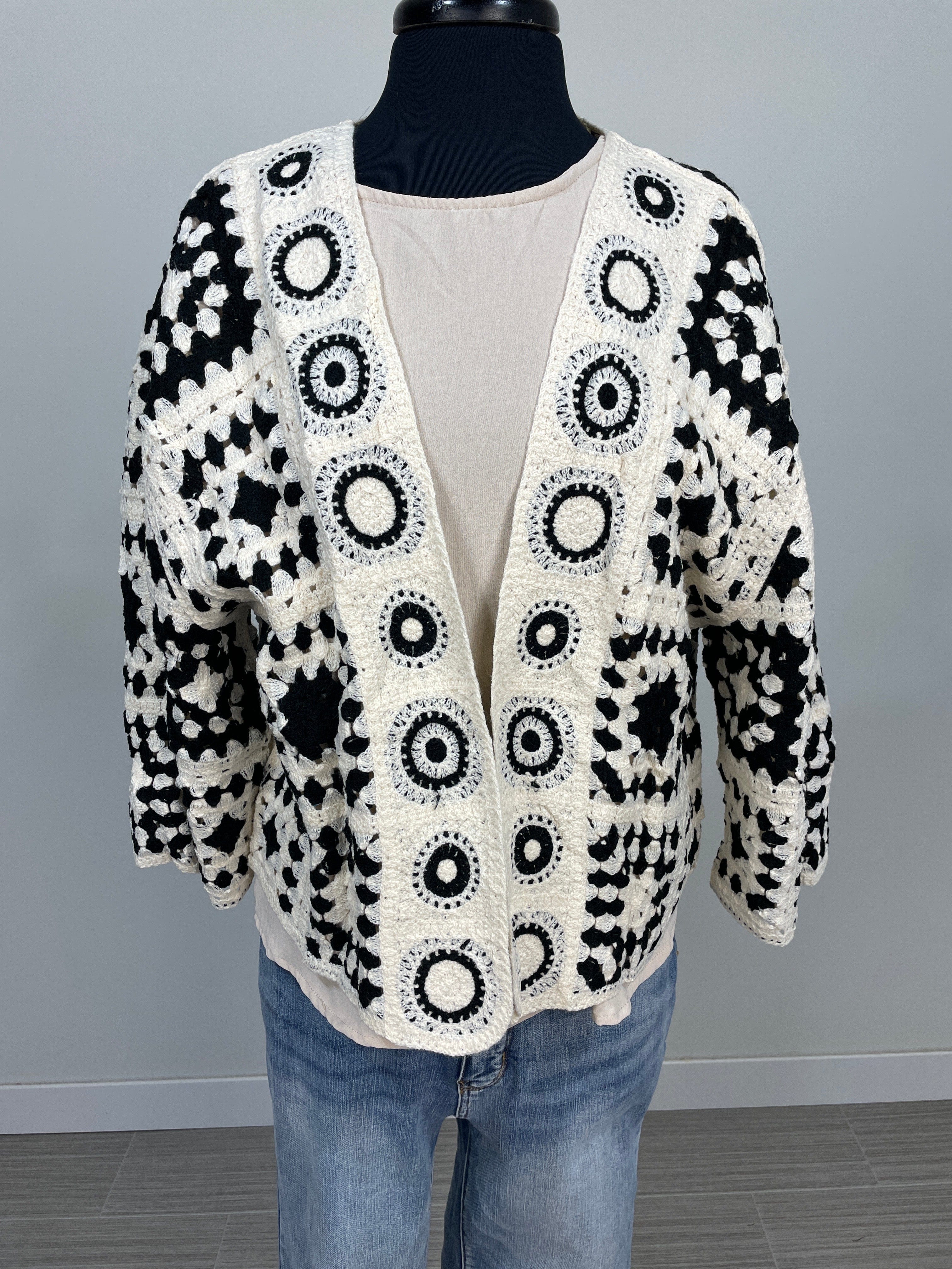 Black Open Crochet Cardigan OS