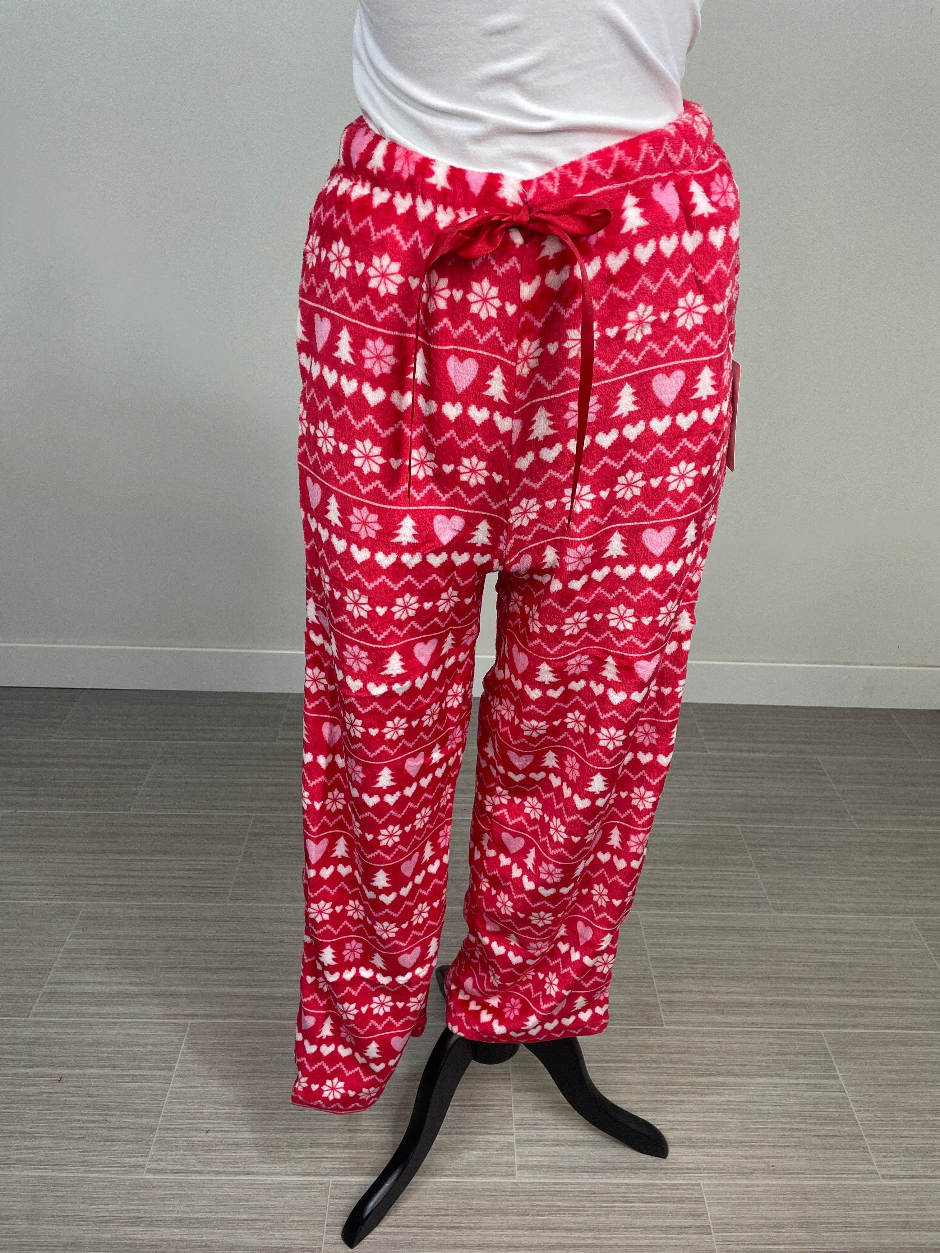 Red X-Mas Print Fleece Lounge Pants