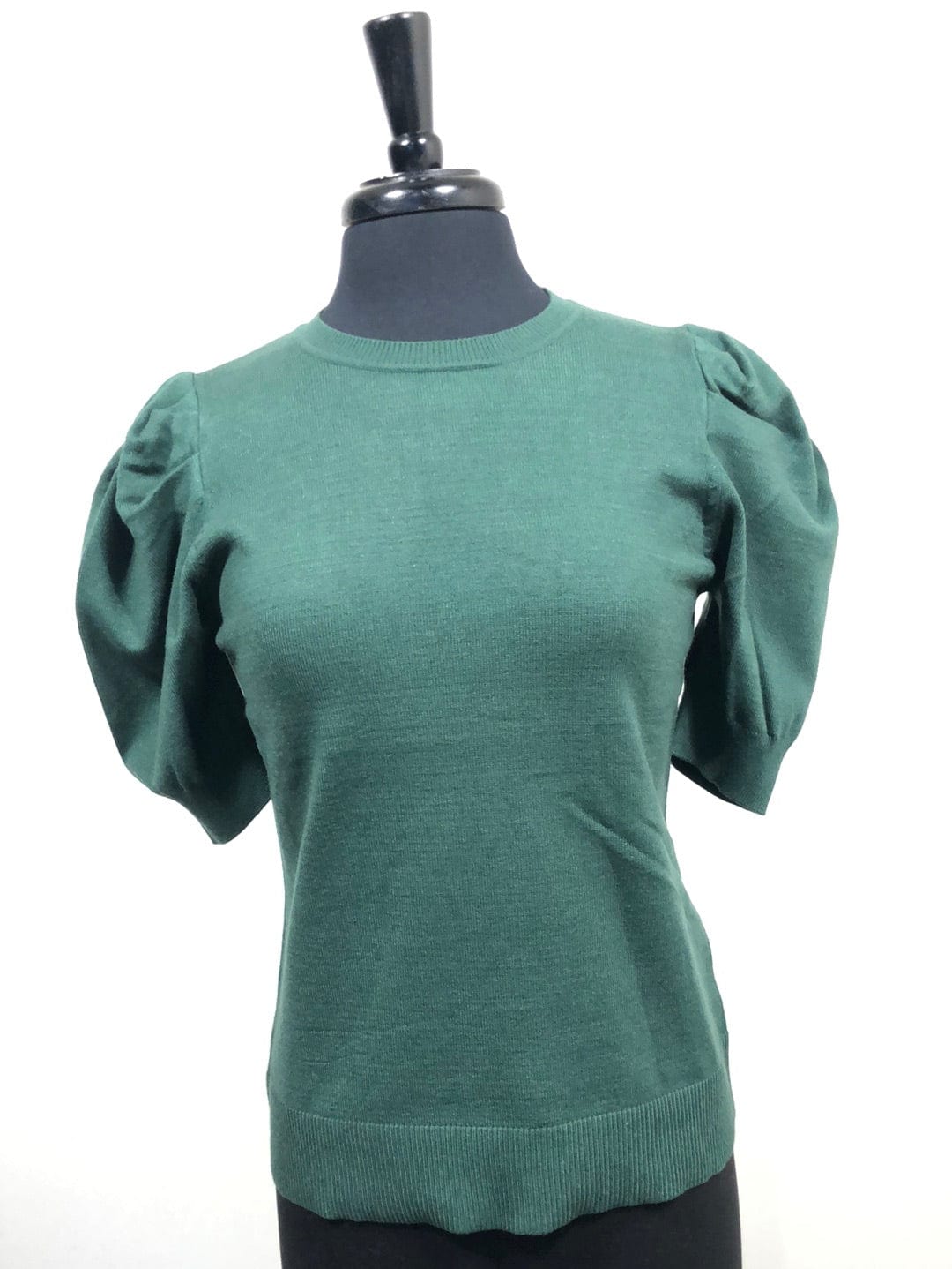 Dark Green Puff Sleeve Sweater