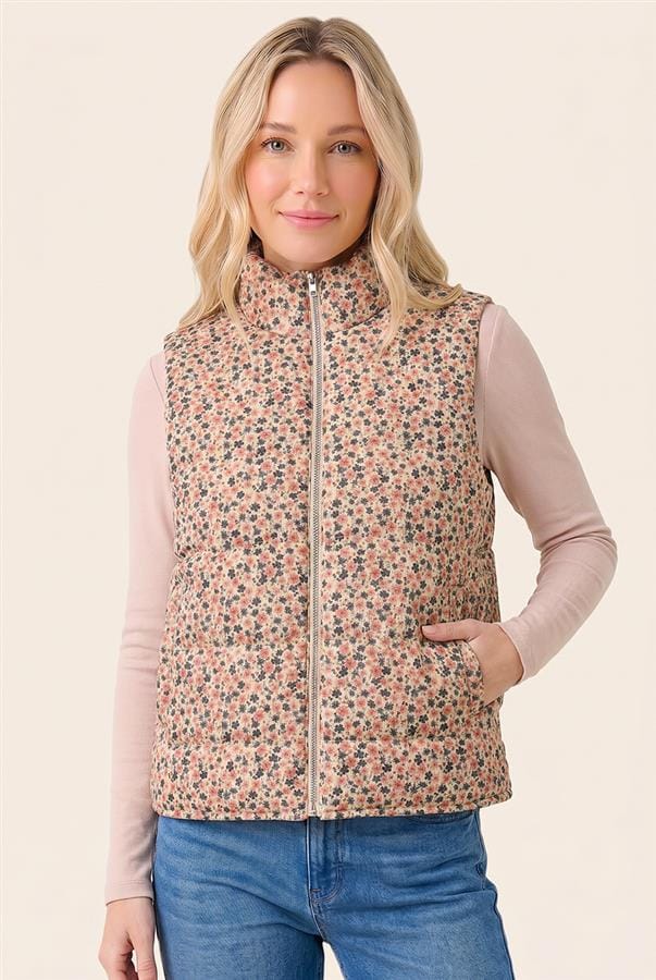 Cream & Pink Floral Corduroy Vest