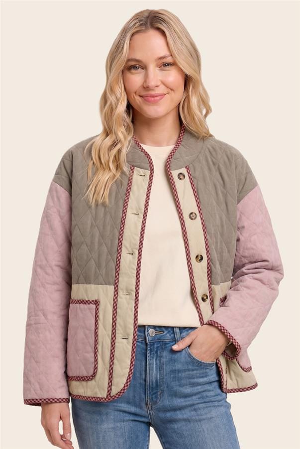 Mocha & Pink Quilted Colorblock Jacket