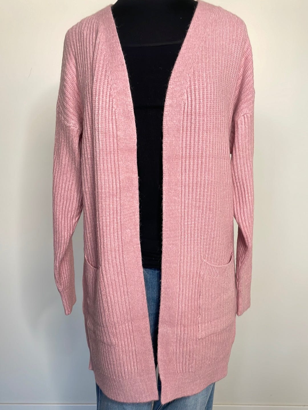 Dusty Pink Ribbed Pocket Cardigan OS