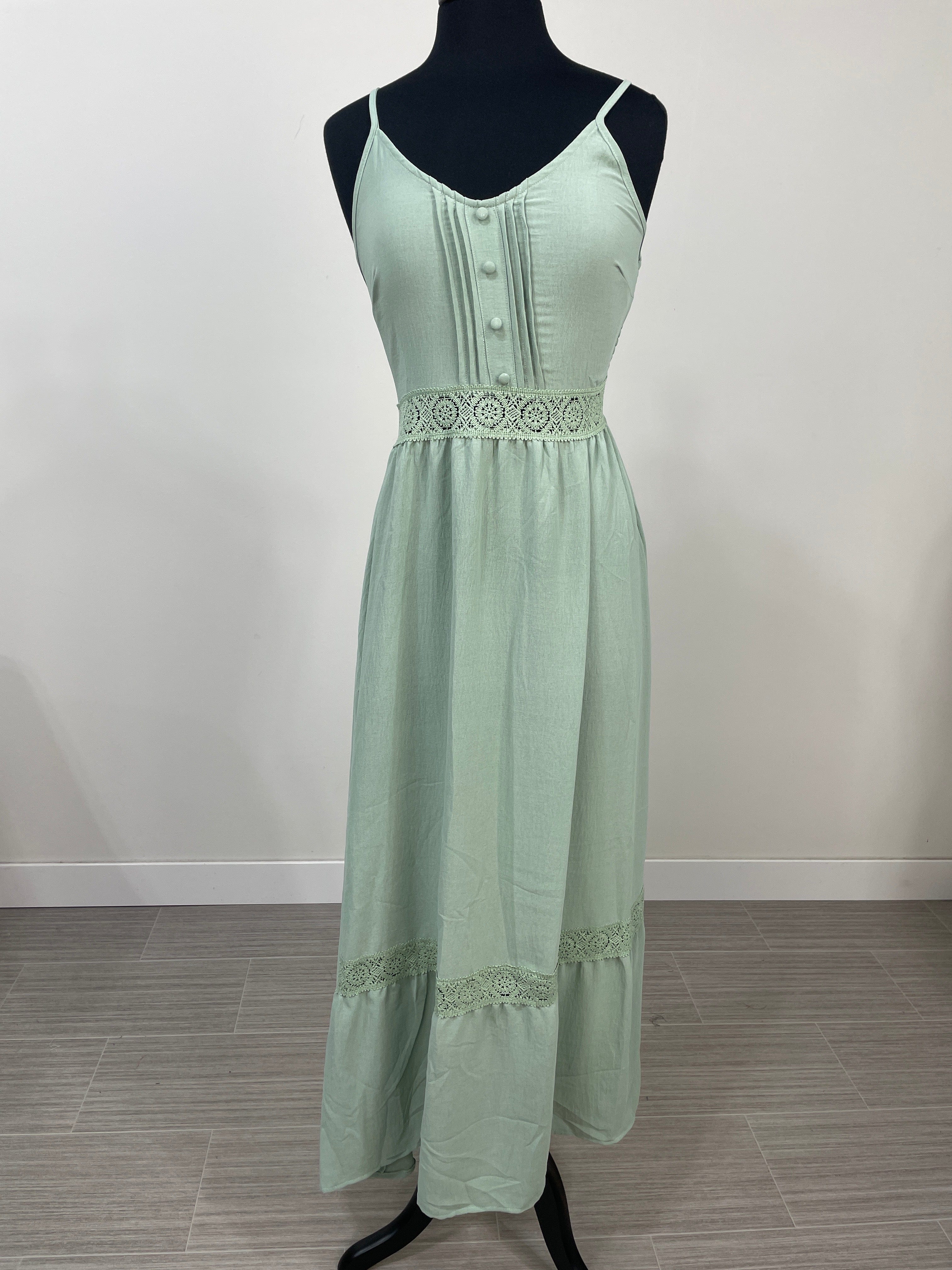 Sage Button Front Maxi Dress