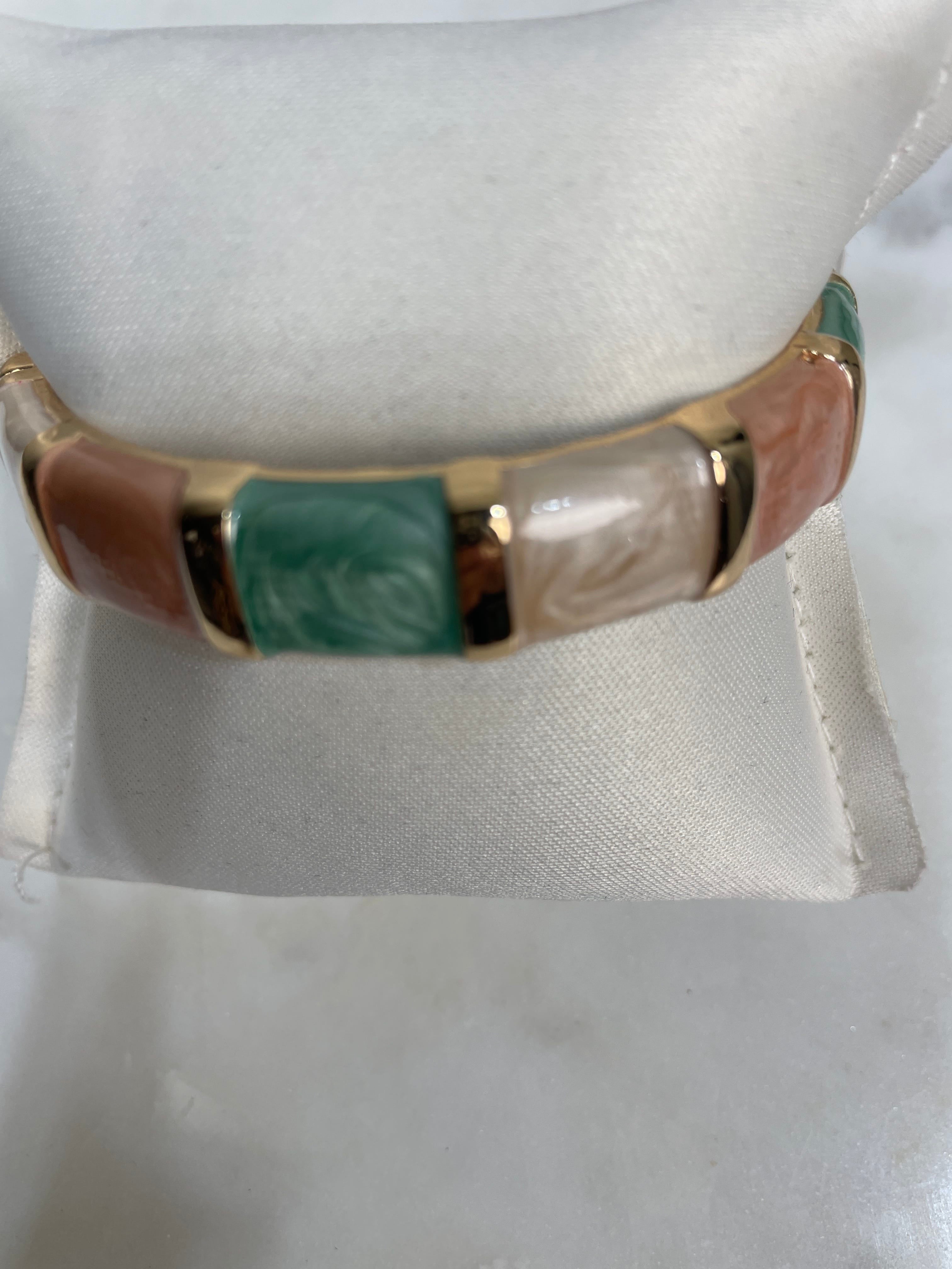 Brown & Teal Tile Bangle Hinge Bracelet