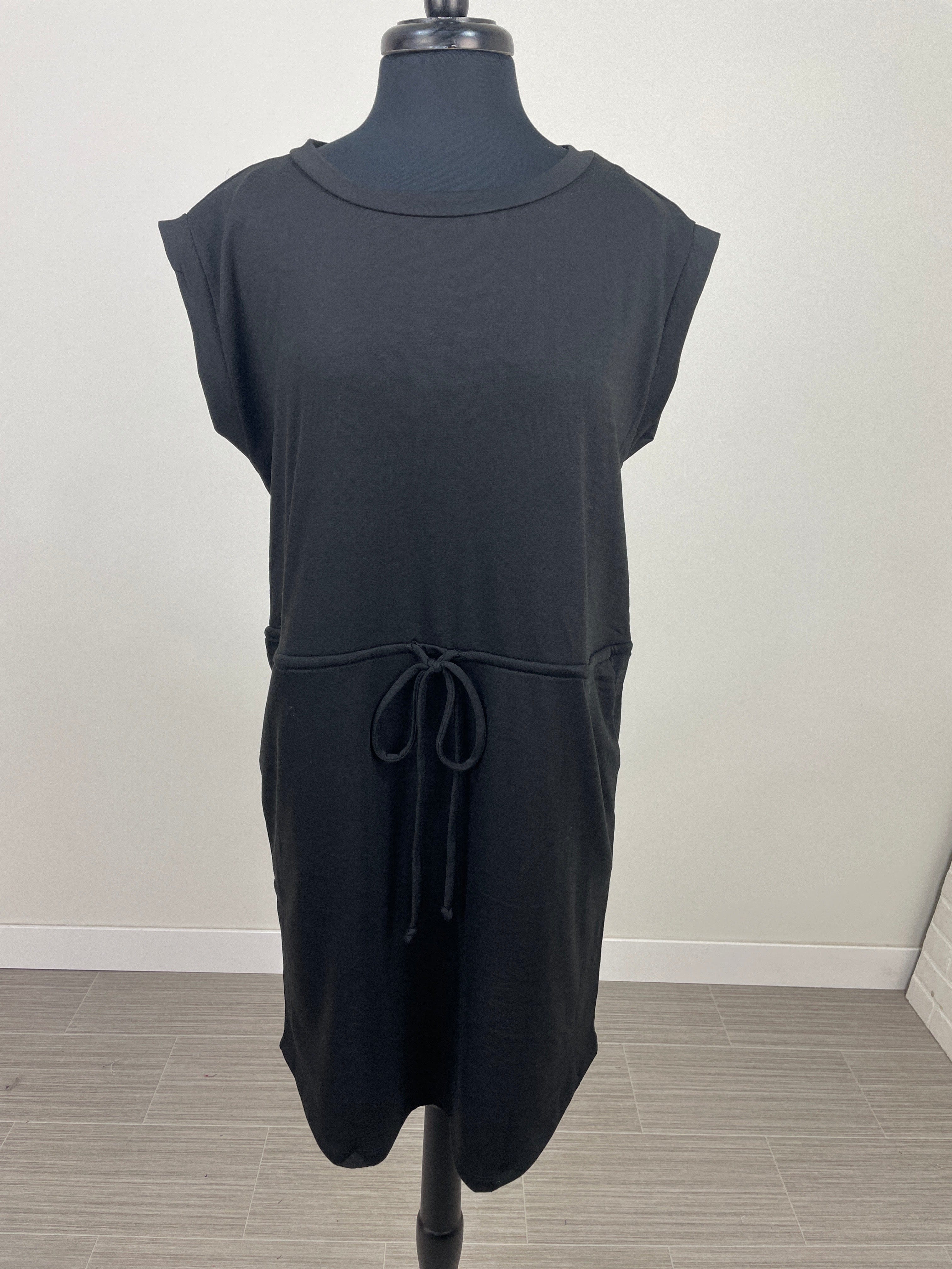 Black Drawstring Terry Dress