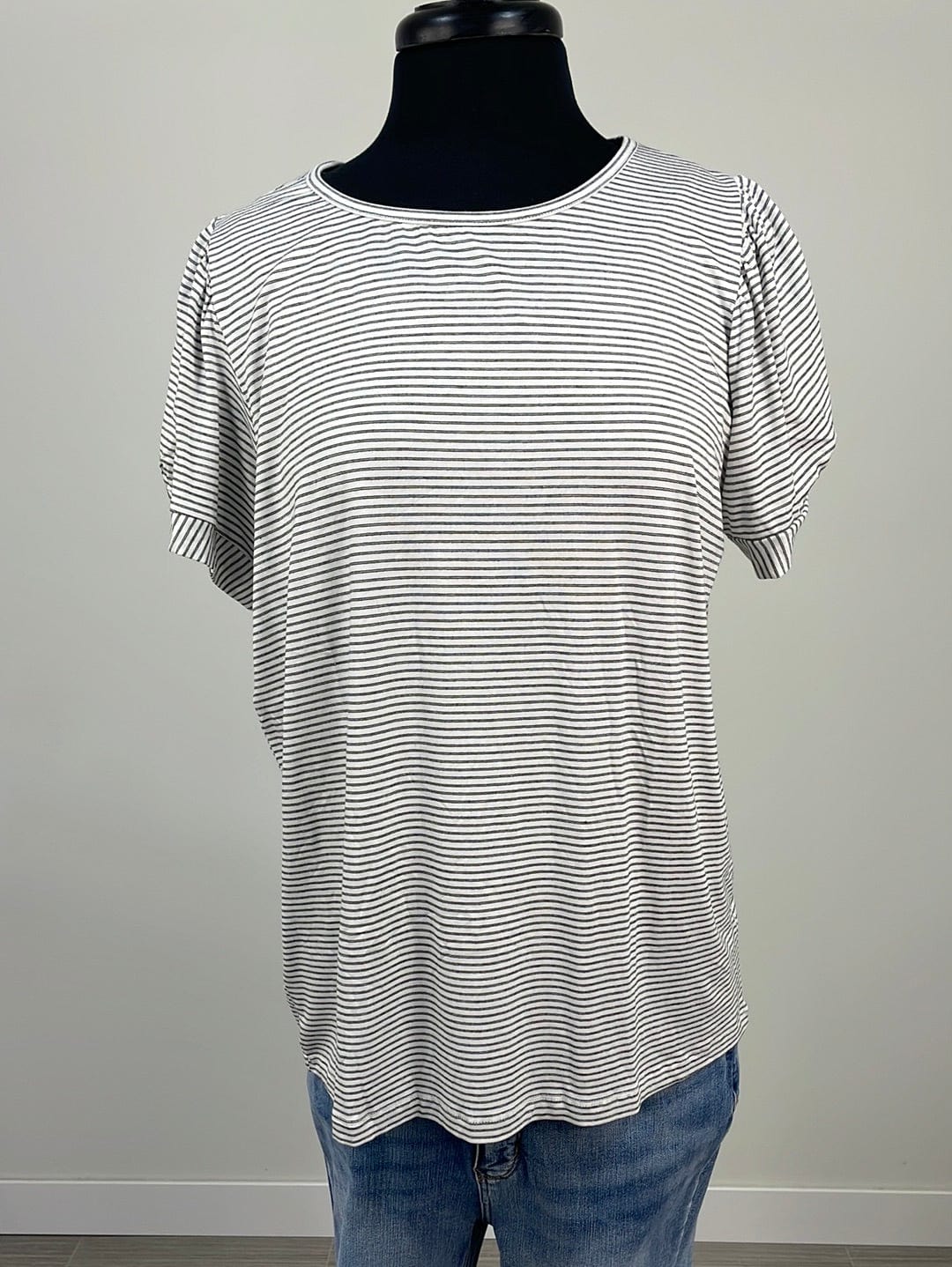 Black & White Pinstripe Puff Sleeve Top