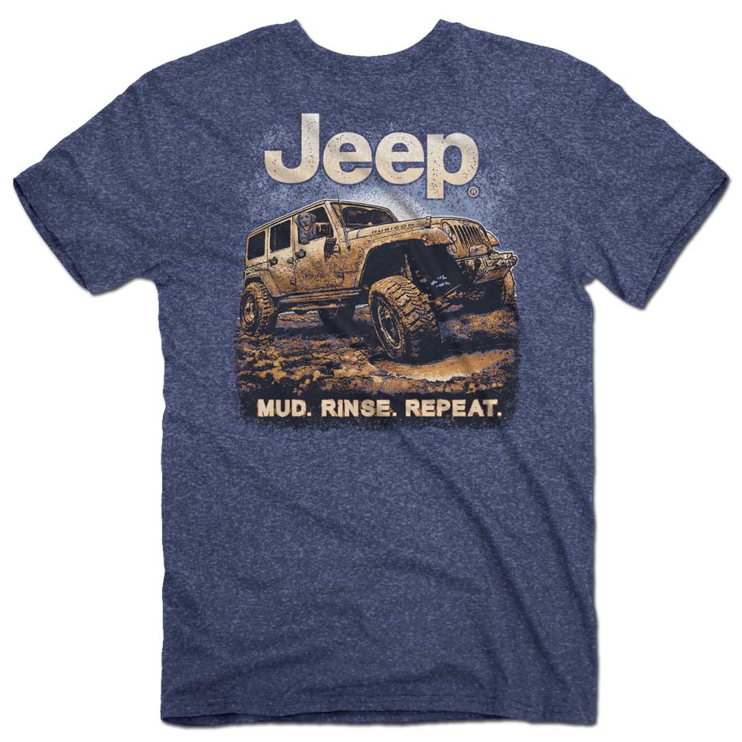Heather Blue Jeep Mud Rinse Repeat T-Shirt