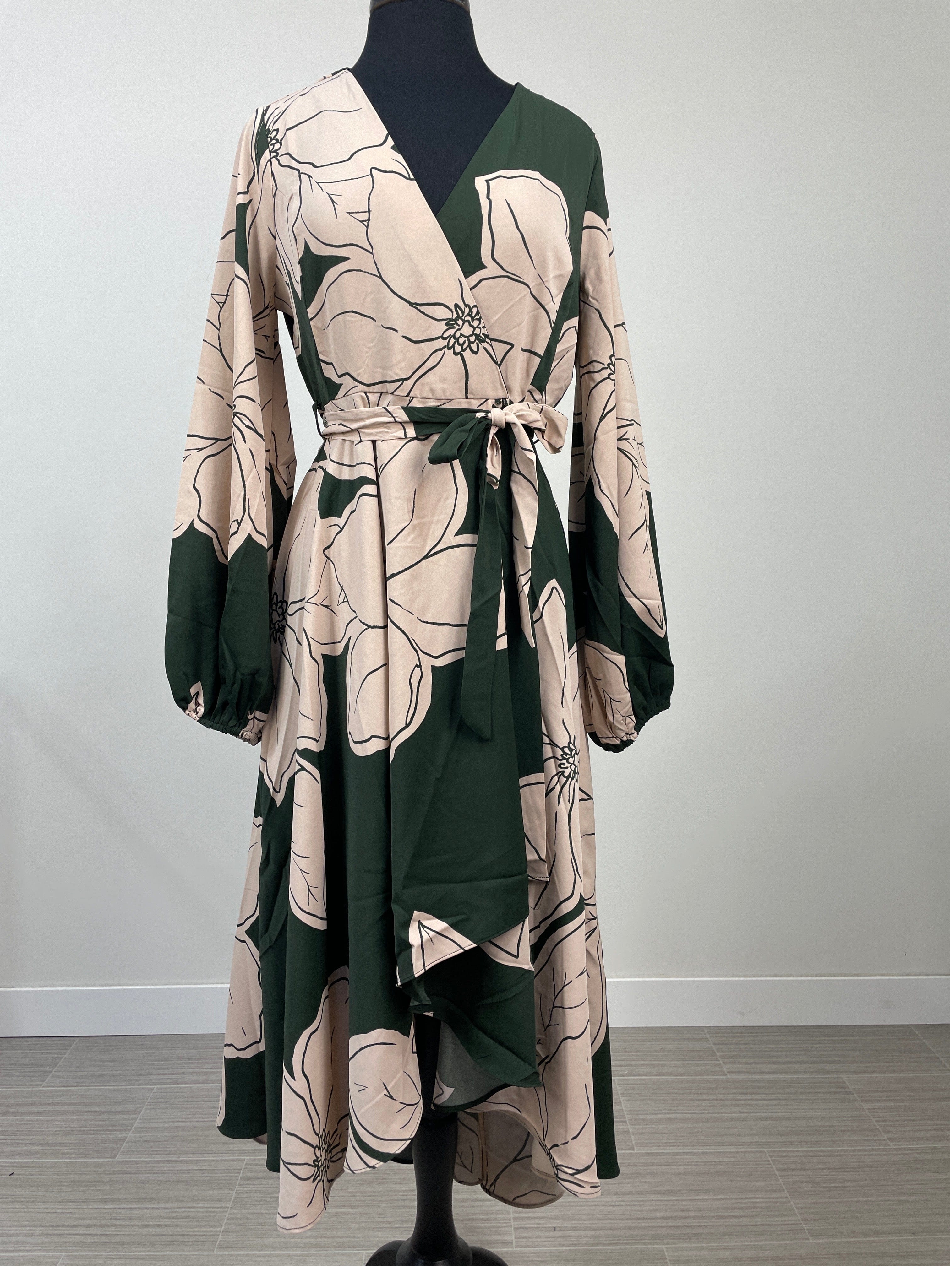 Hunter Green Floral Surplice Dress