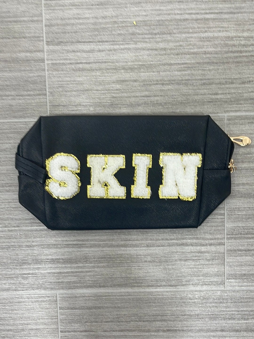 Skin Letter Patch Cosmetic Bag - Black