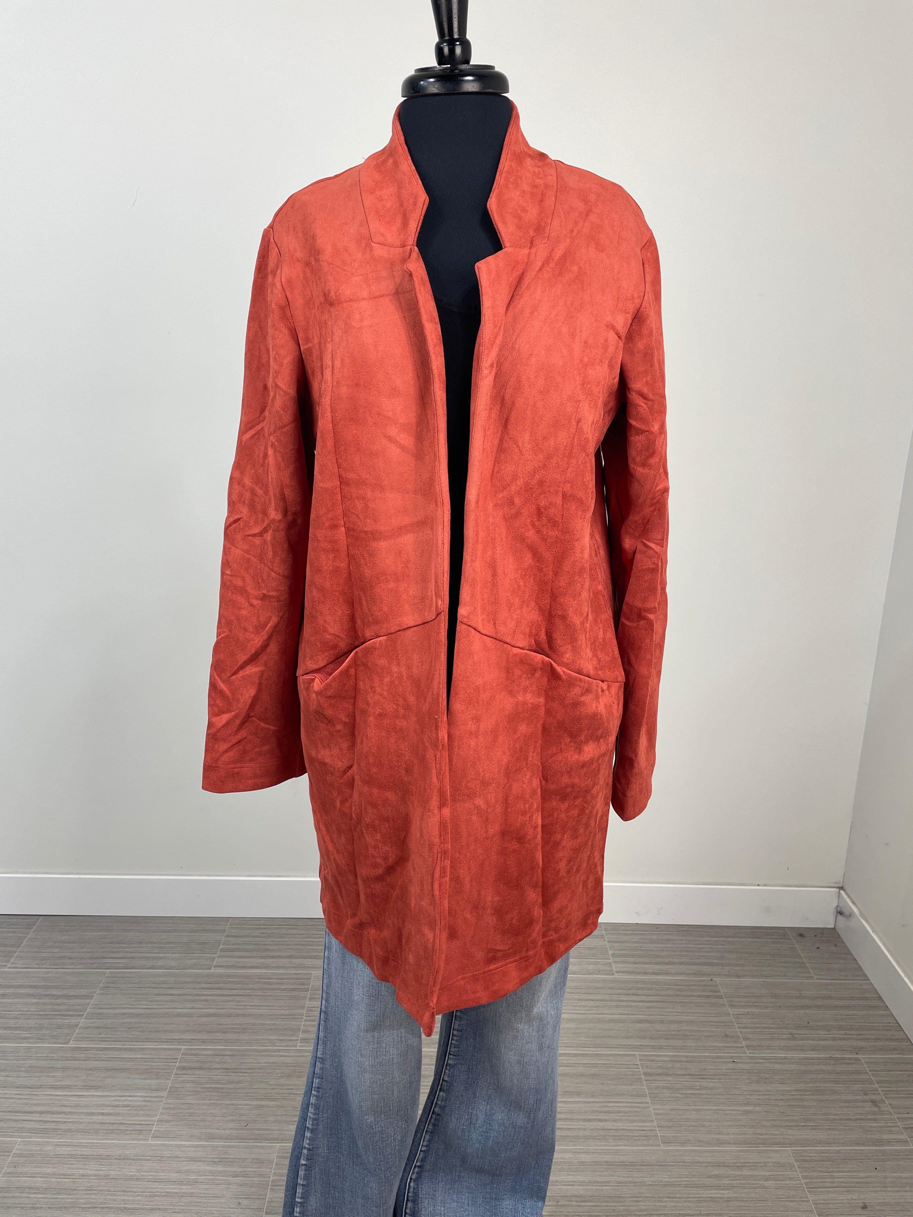 Rust Suede Longline Coat