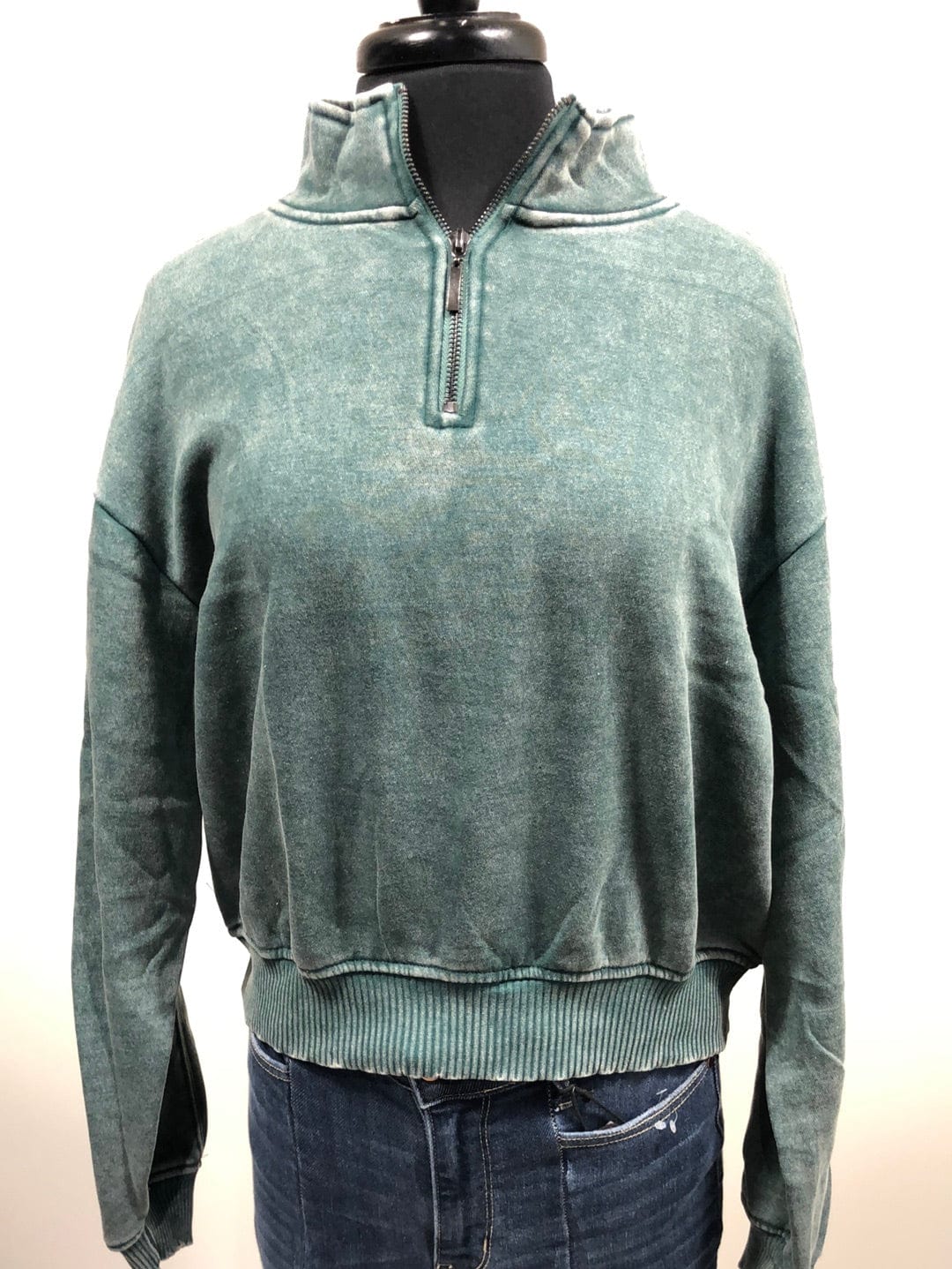 Dark Green Acid Wash 1/4 Zip Fleece