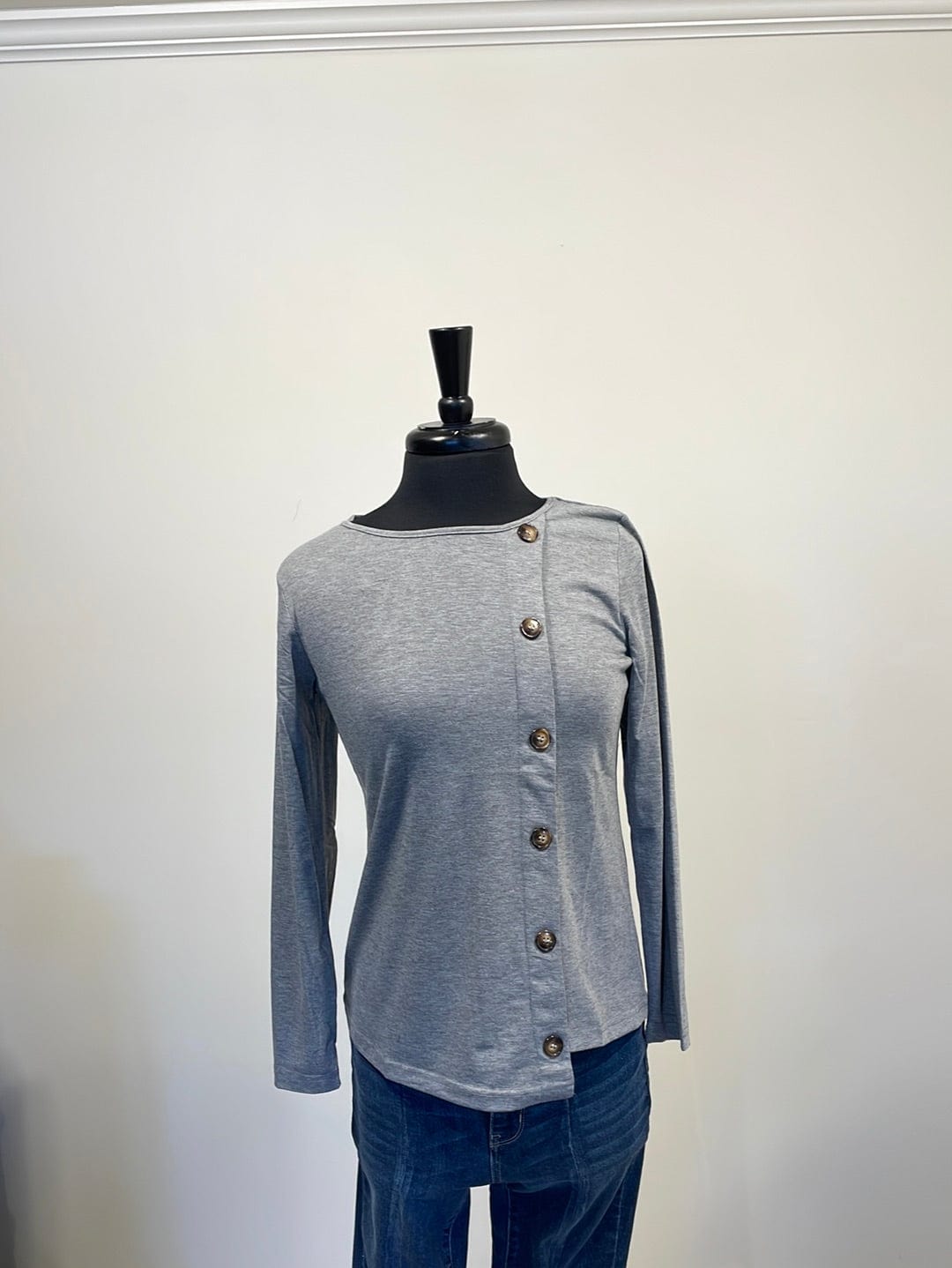 Heathered Grey Button Detail Top